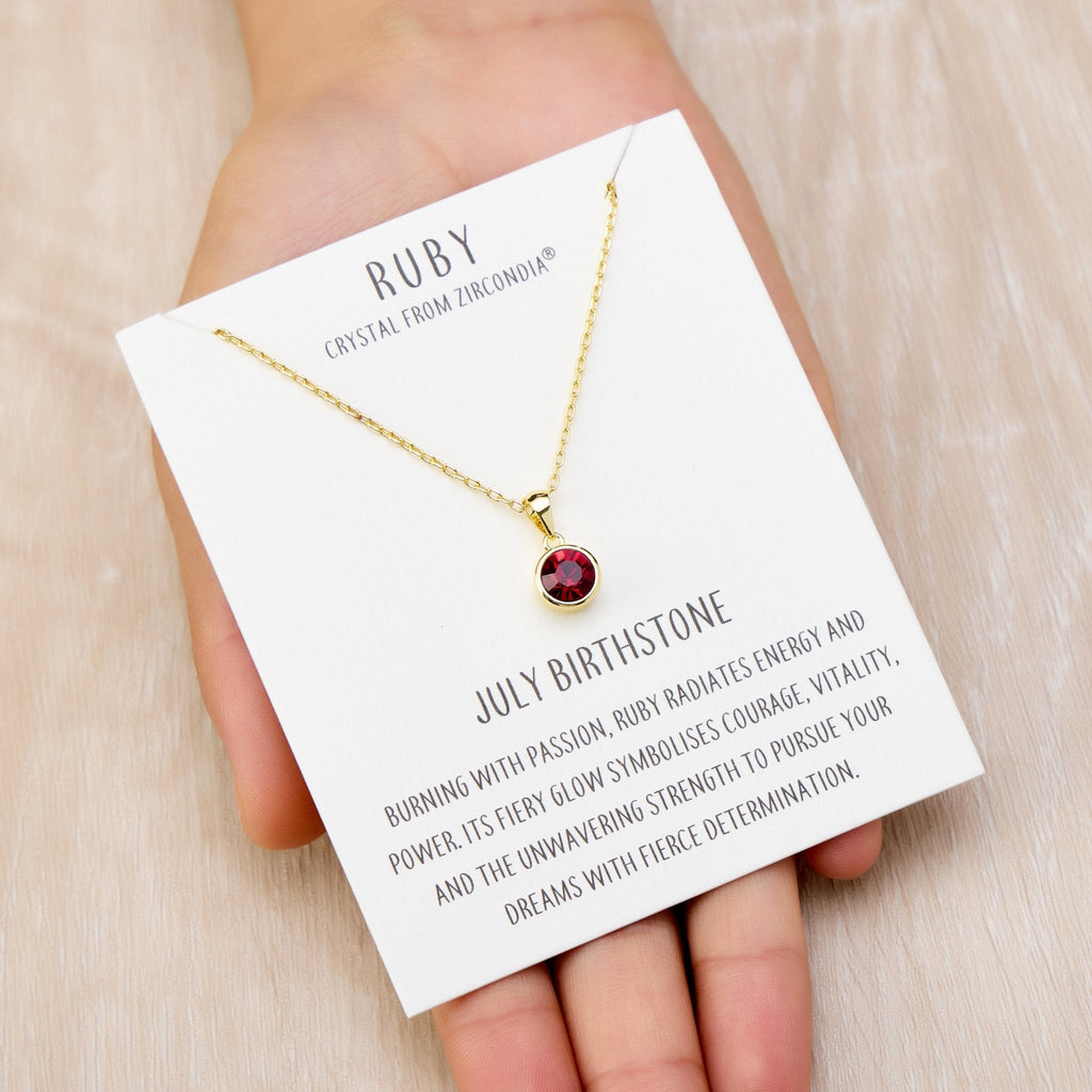 18k Gold Plated July (Ruby) Birthstone Necklace Created with Zircondia® Crystals