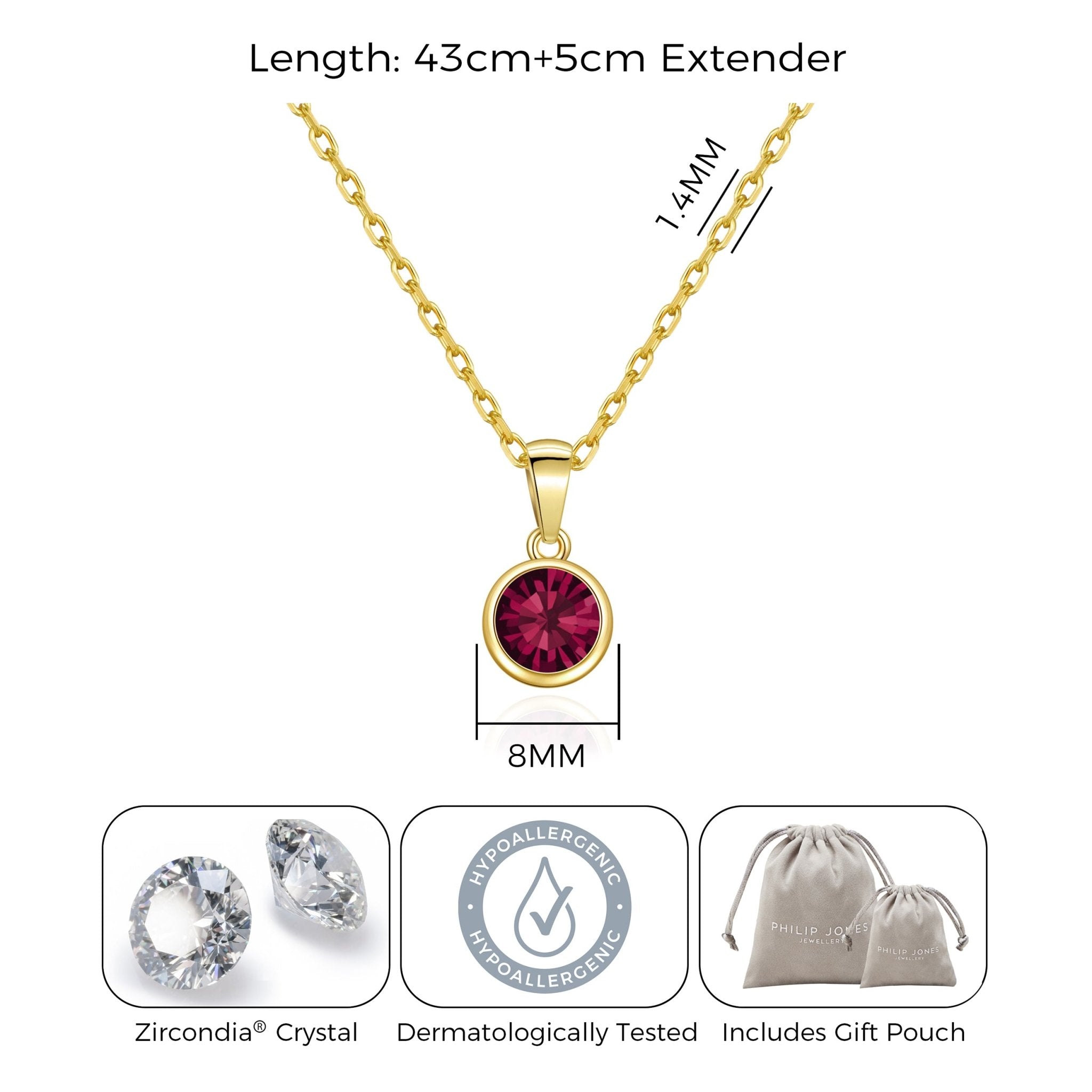 18k Gold Plated July (Ruby) Birthstone Necklace Created with Zircondia® Crystals