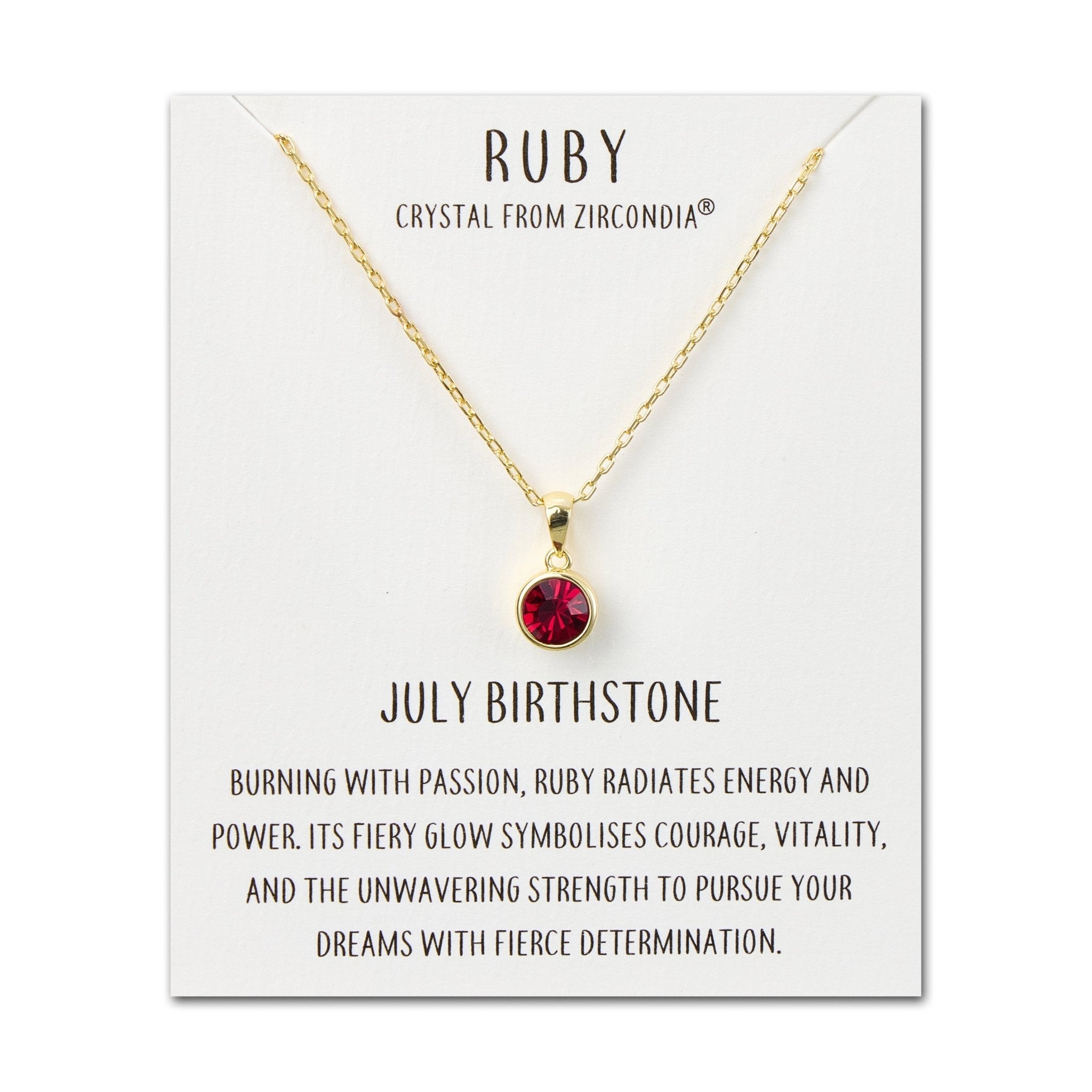 18k Gold Plated July (Ruby) Birthstone Necklace Created with Zircondia® Crystals