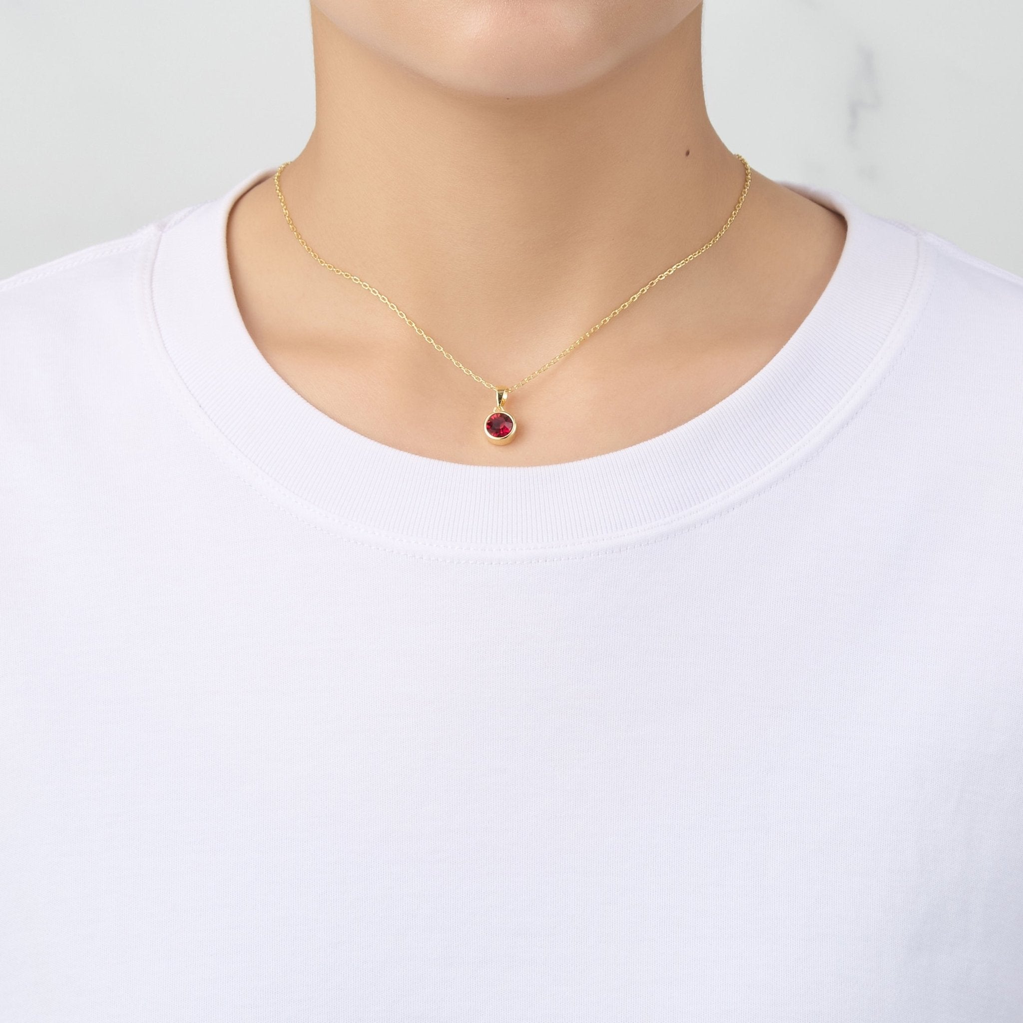 18k Gold Plated July (Ruby) Birthstone Necklace Created with Zircondia® Crystals