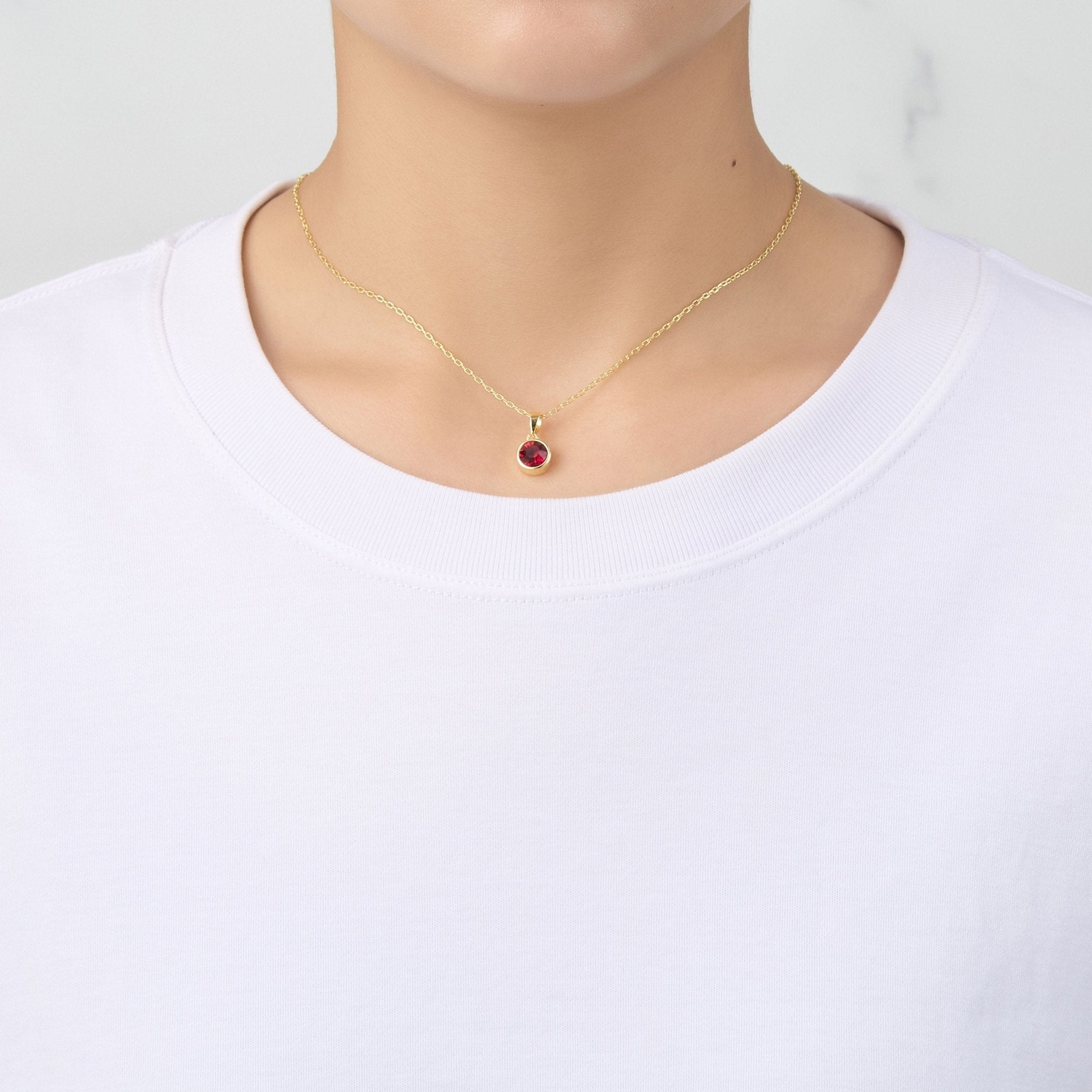 18k Gold Plated July (Ruby) Birthstone Necklace & Earrings Set Created with Zircondia® Crystals