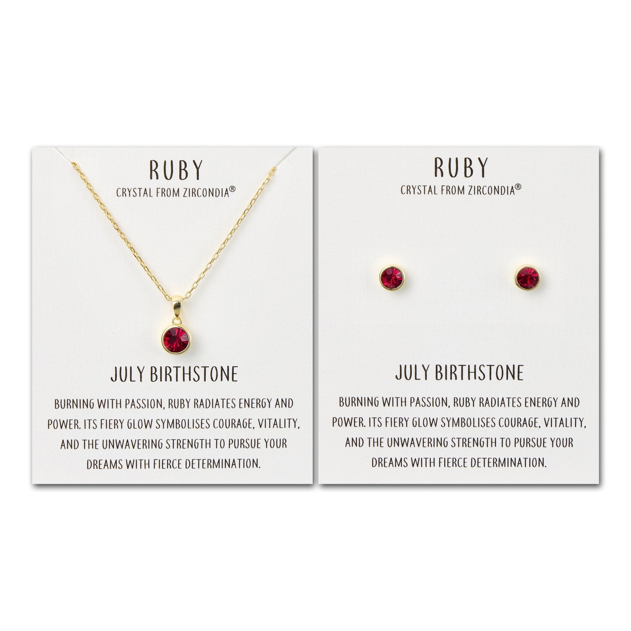18k Gold Plated July (Ruby) Birthstone Necklace & Earrings Set Created with Zircondia® Crystals