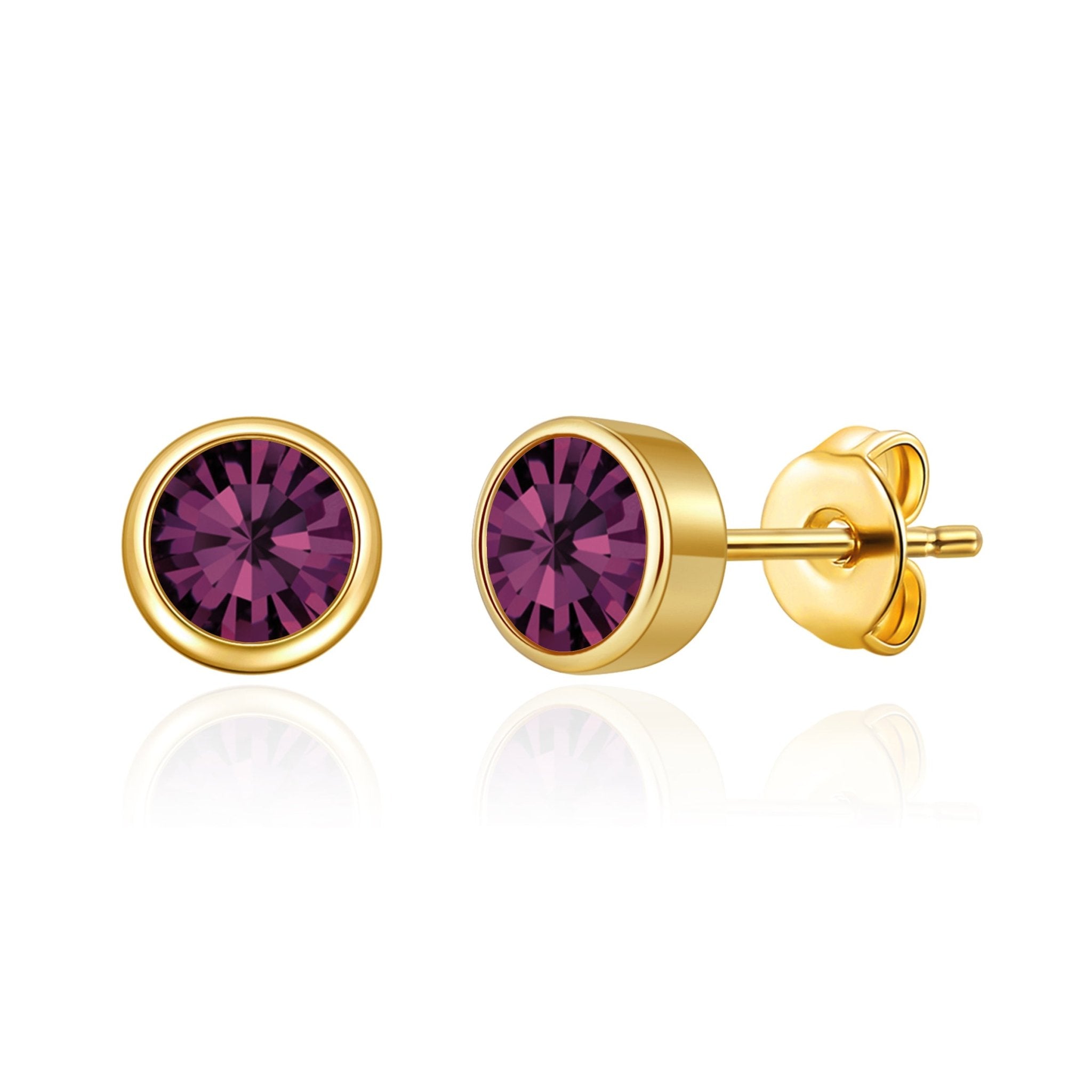 18k Gold Plated June (Alexandrite) Birthstone Earrings Created with Zircondia® Crystals