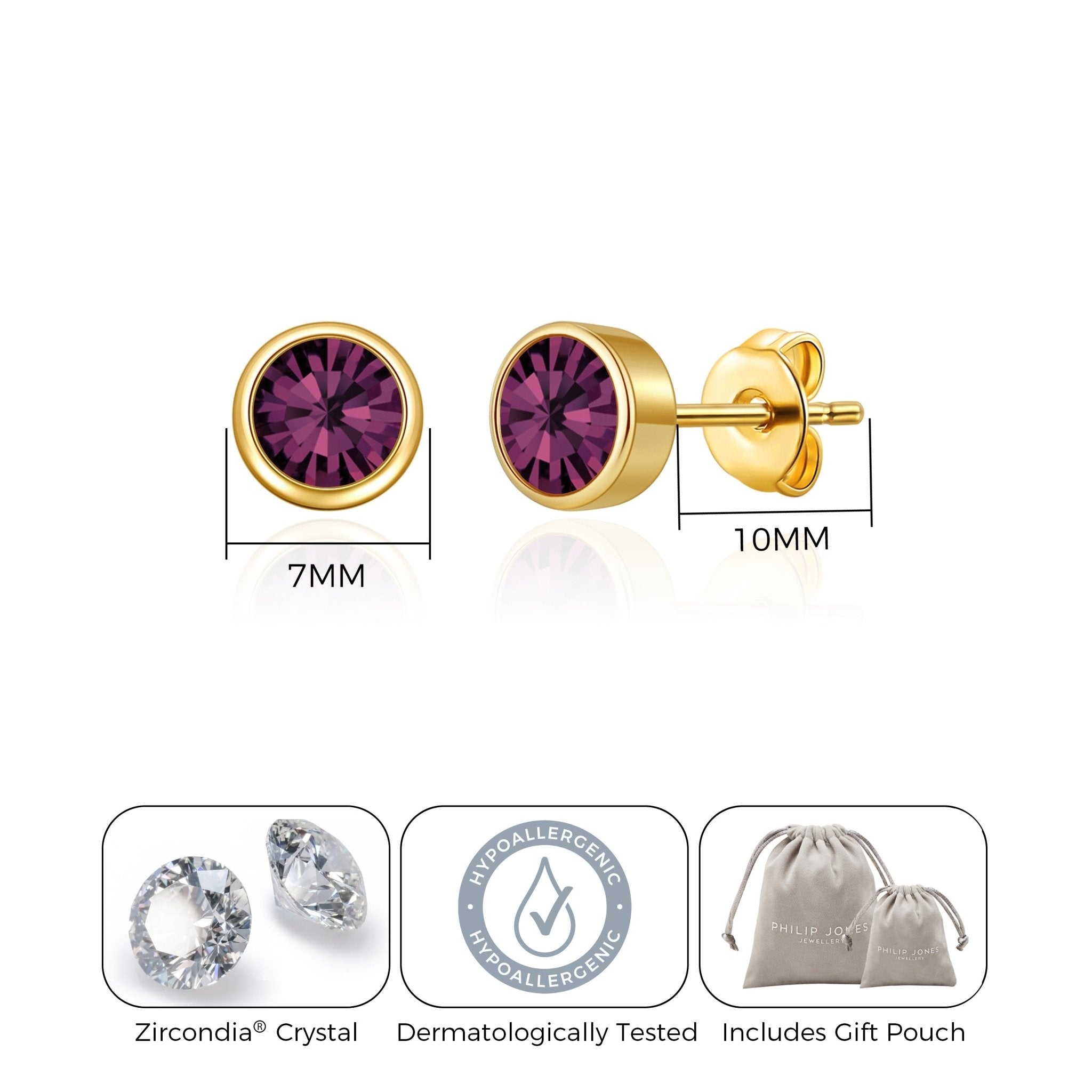 18k Gold Plated June (Alexandrite) Birthstone Earrings Created with Zircondia® Crystals