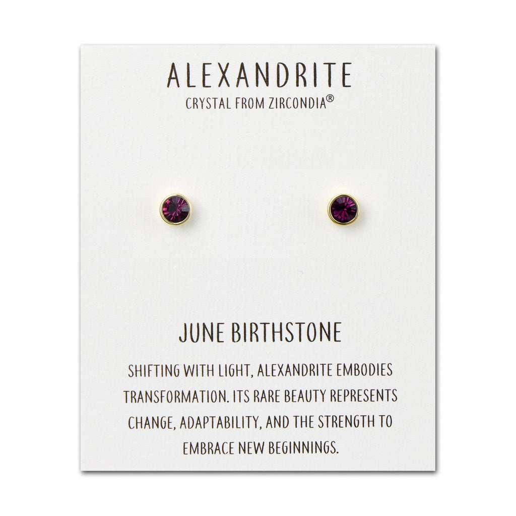 18k Gold Plated June (Alexandrite) Birthstone Earrings Created with Zircondia® Crystals
