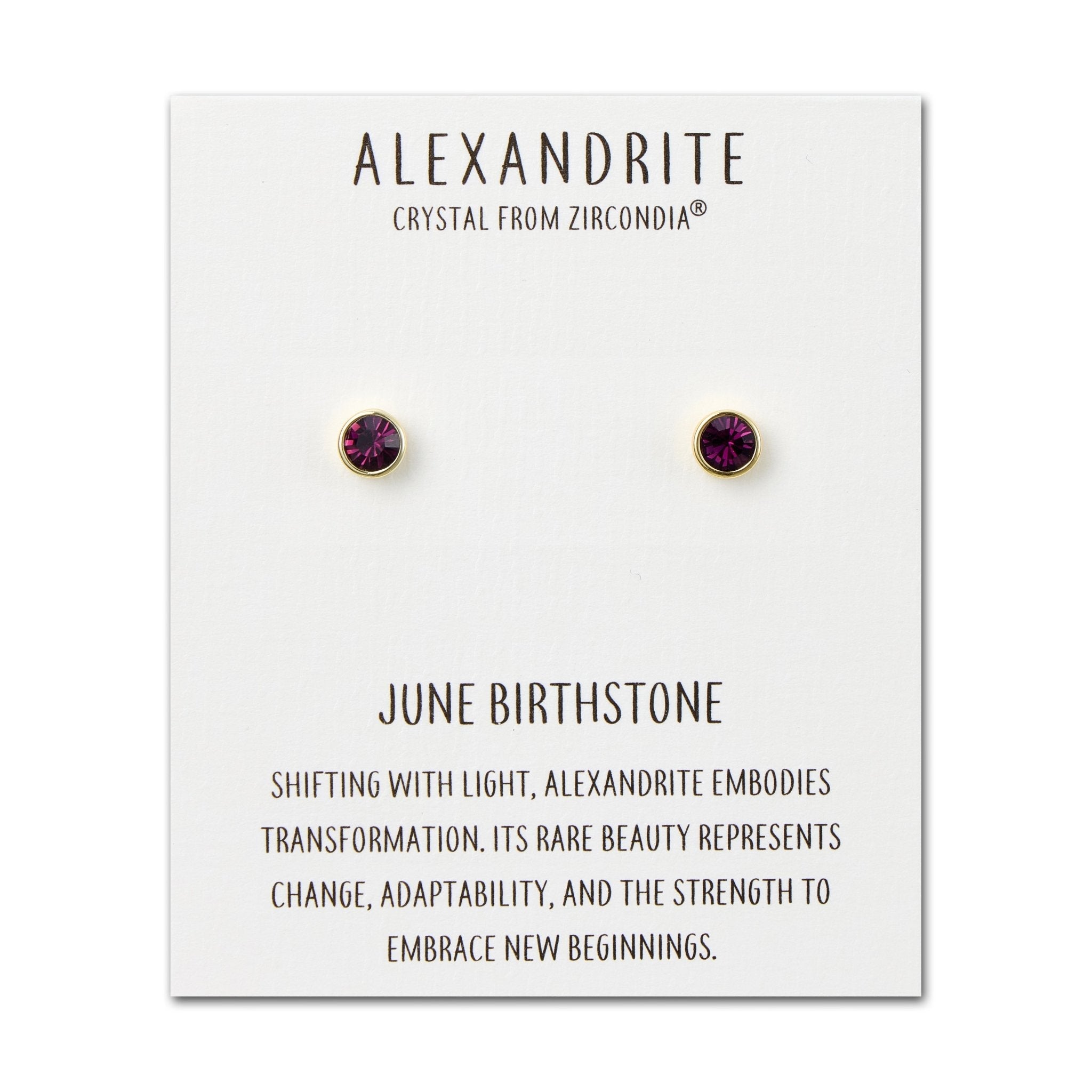 18k Gold Plated June (Alexandrite) Birthstone Earrings Created with Zircondia® Crystals