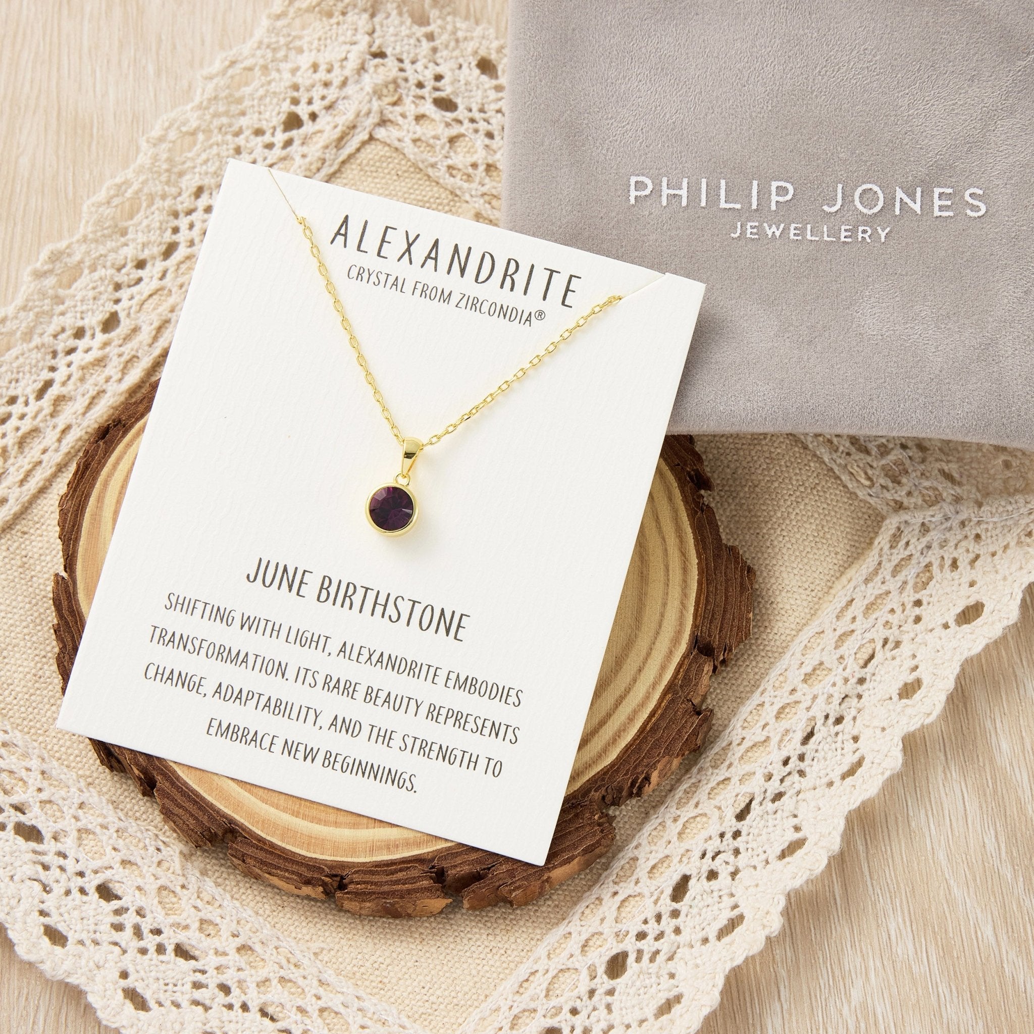 18k Gold Plated June (Alexandrite) Birthstone Necklace Created with Zircondia® Crystals