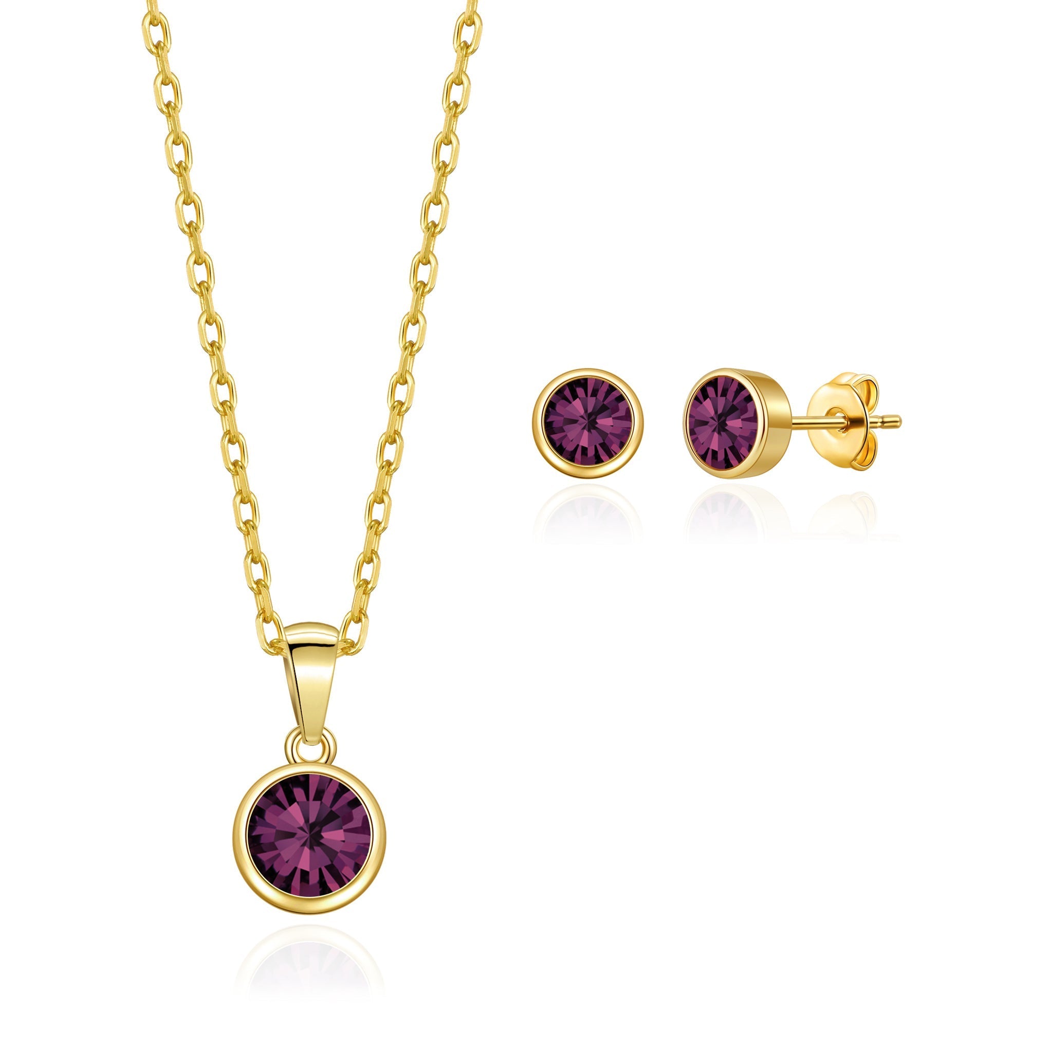 18k Gold Plated June (Alexandrite) Birthstone Necklace & Earrings Set Created with Zircondia® Crystals