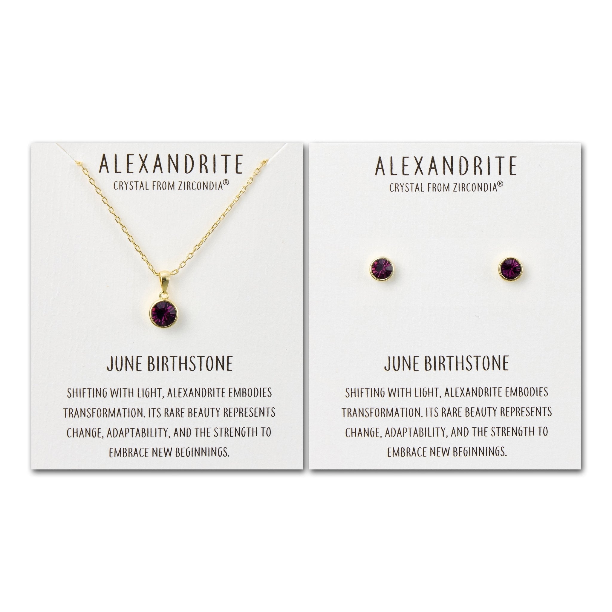 18k Gold Plated June (Alexandrite) Birthstone Necklace & Earrings Set Created with Zircondia® Crystals