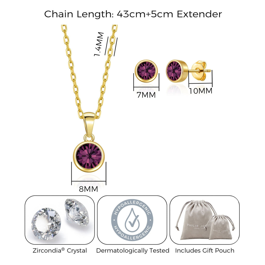 18k Gold Plated June (Alexandrite) Birthstone Necklace & Earrings Set Created with Zircondia® Crystals
