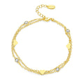 18k Gold Plated Layered Heart Anklet Created with Zircondia® Crystals
