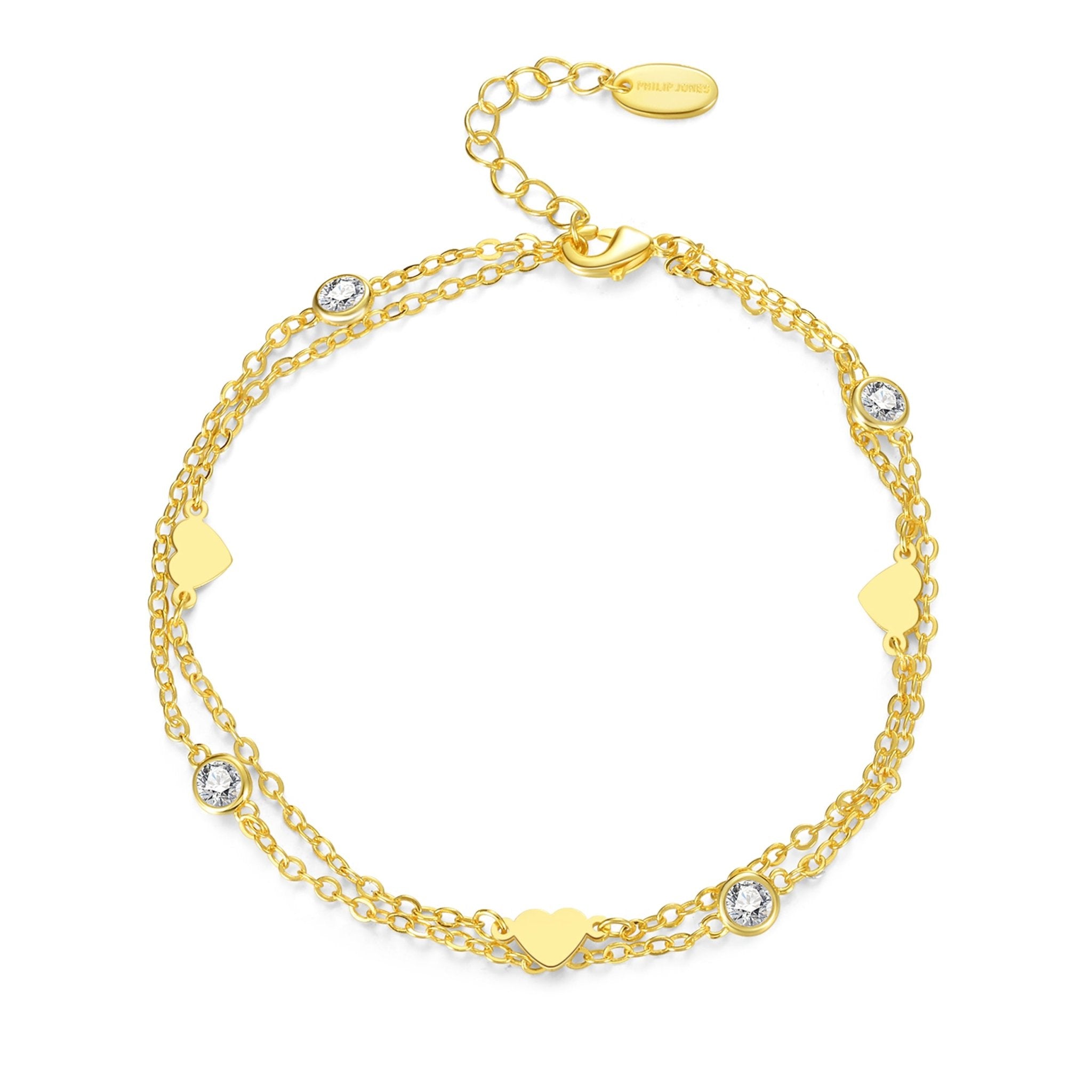 18k Gold Plated Layered Heart Anklet Created with Zircondia® Crystals