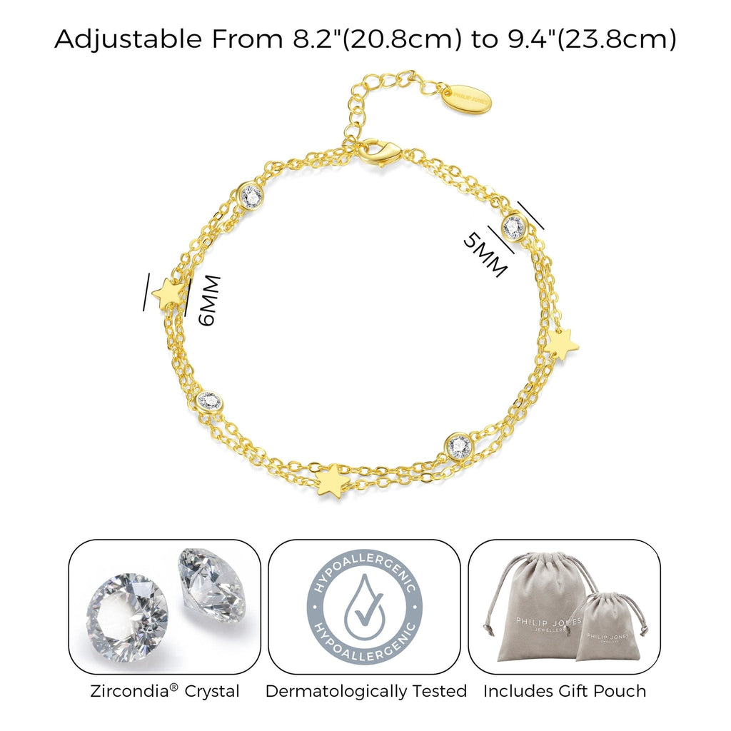 18k Gold Plated Layered Star Anklet Created with Zircondia® Crystals