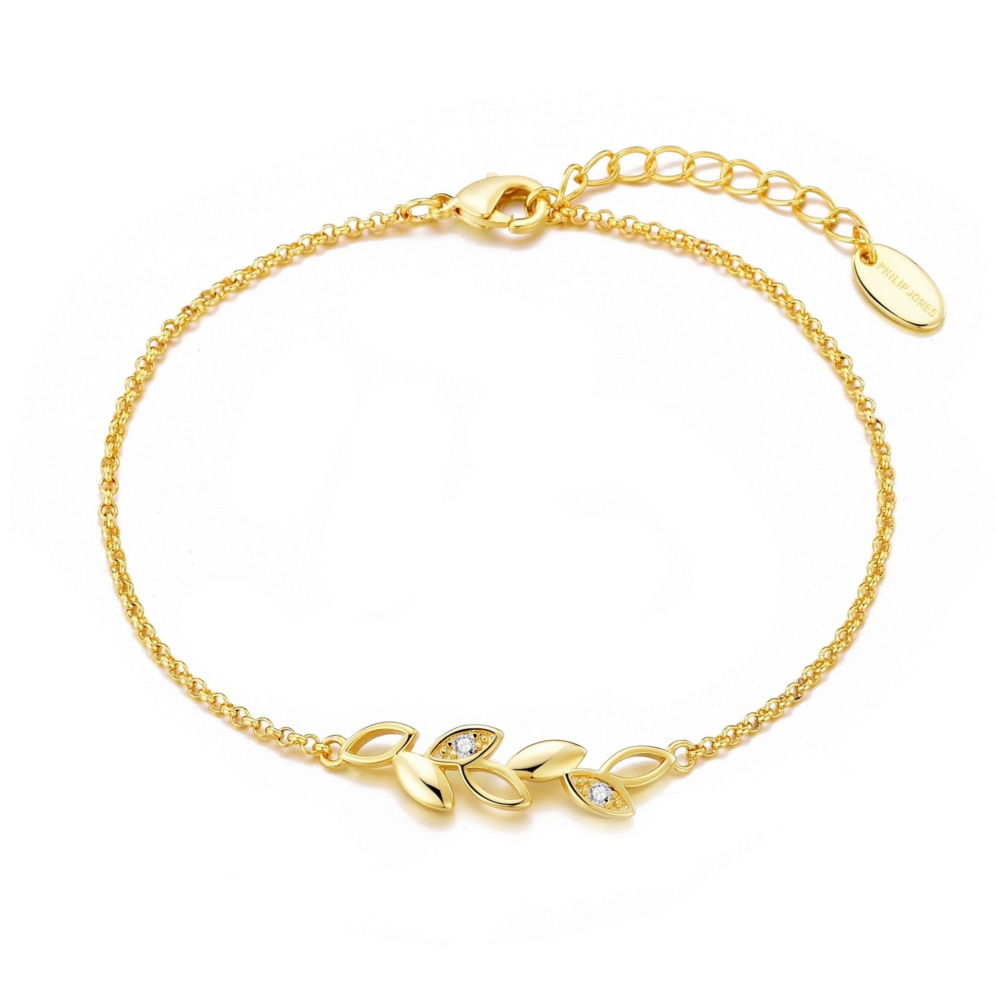 18k Gold Plated Leaf Chain Bracelet Created with Zircondia® Crystals