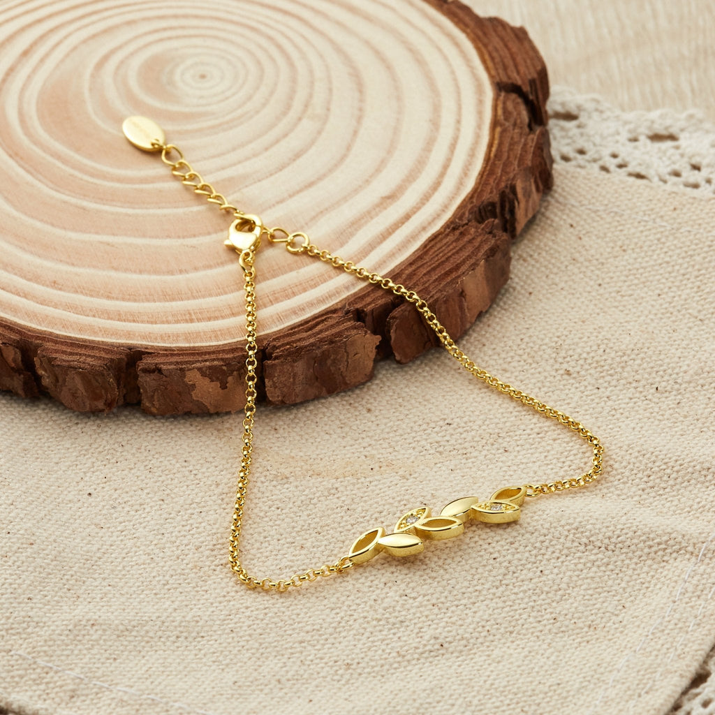 18k Gold Plated Leaf Chain Bracelet Created with Zircondia® Crystals