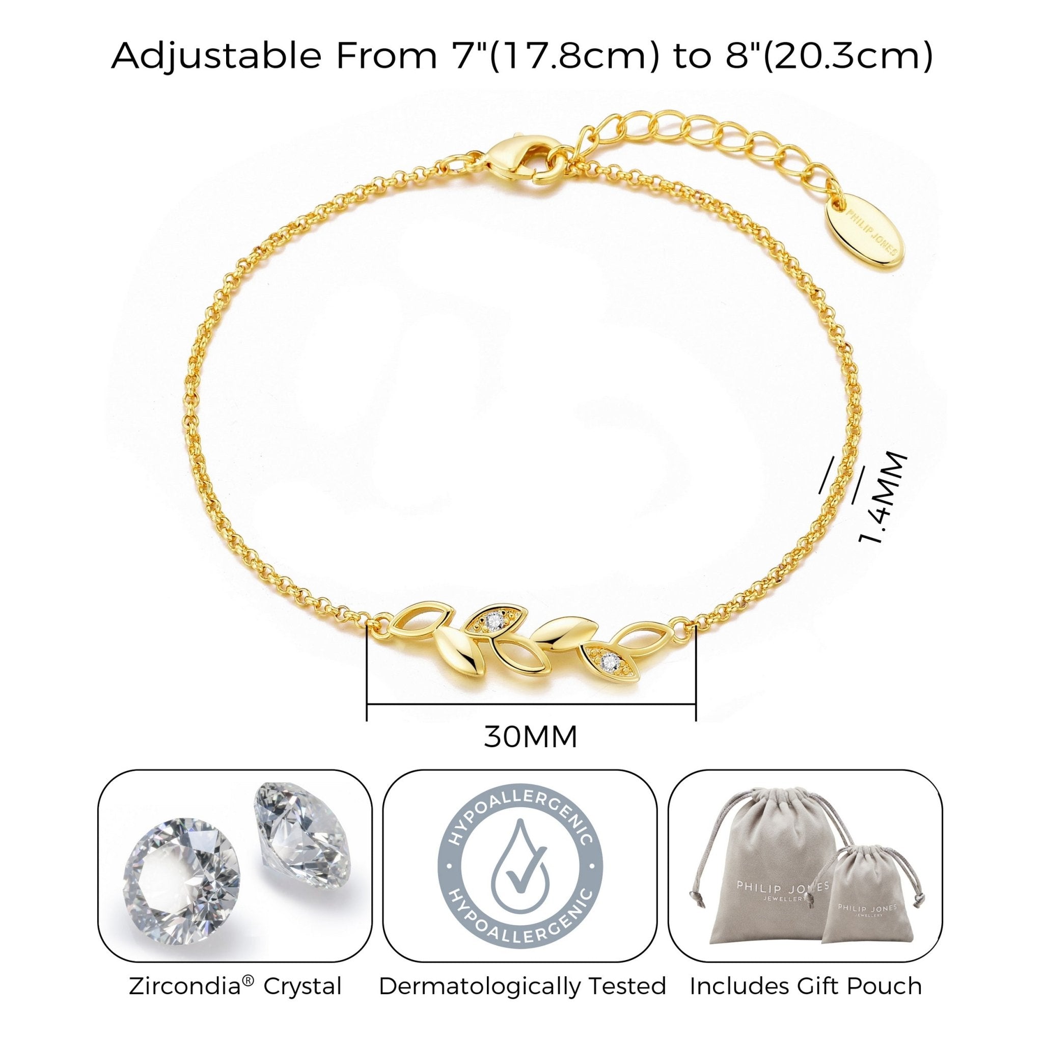 18k Gold Plated Leaf Chain Bracelet Created with Zircondia® Crystals