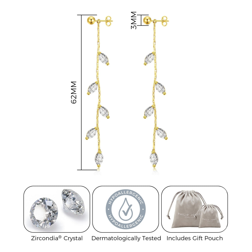 18k Gold Plated Leaf Dangle Earrings Created with Zircondia® Crystals
