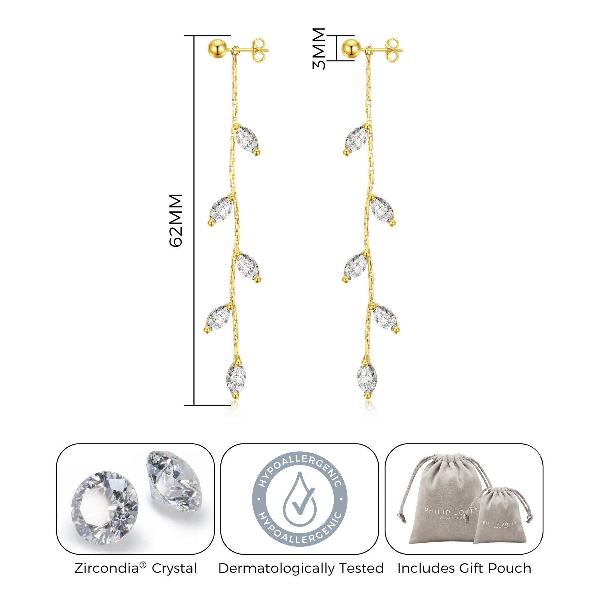 18k Gold Plated Leaf Dangle Earrings Created with Zircondia® Crystals