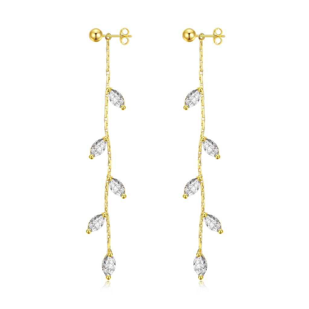 18k Gold Plated Leaf Dangle Earrings Created with Zircondia® Crystals