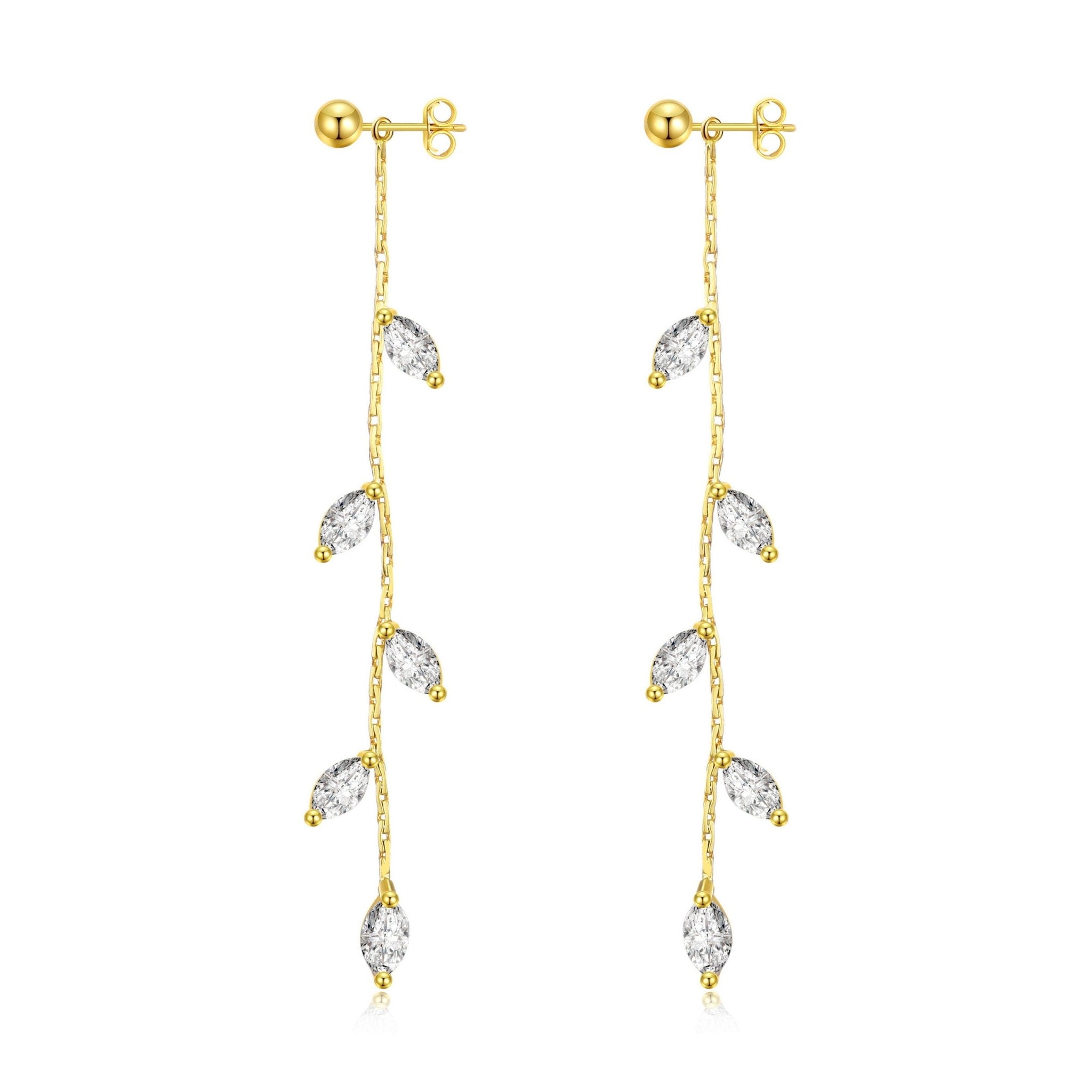 18k Gold Plated Leaf Dangle Earrings Created with Zircondia® Crystals
