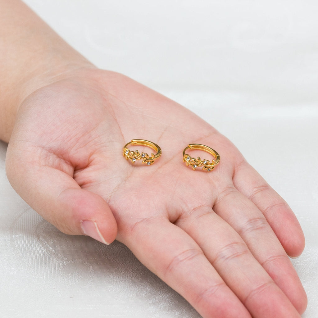18k Gold Plated Leaf Hoop Earrings Created with Zircondia® Crystals