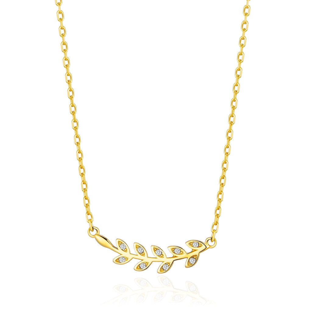 18k Gold Plated Leaf Necklace Created with Zircondia® Crystals