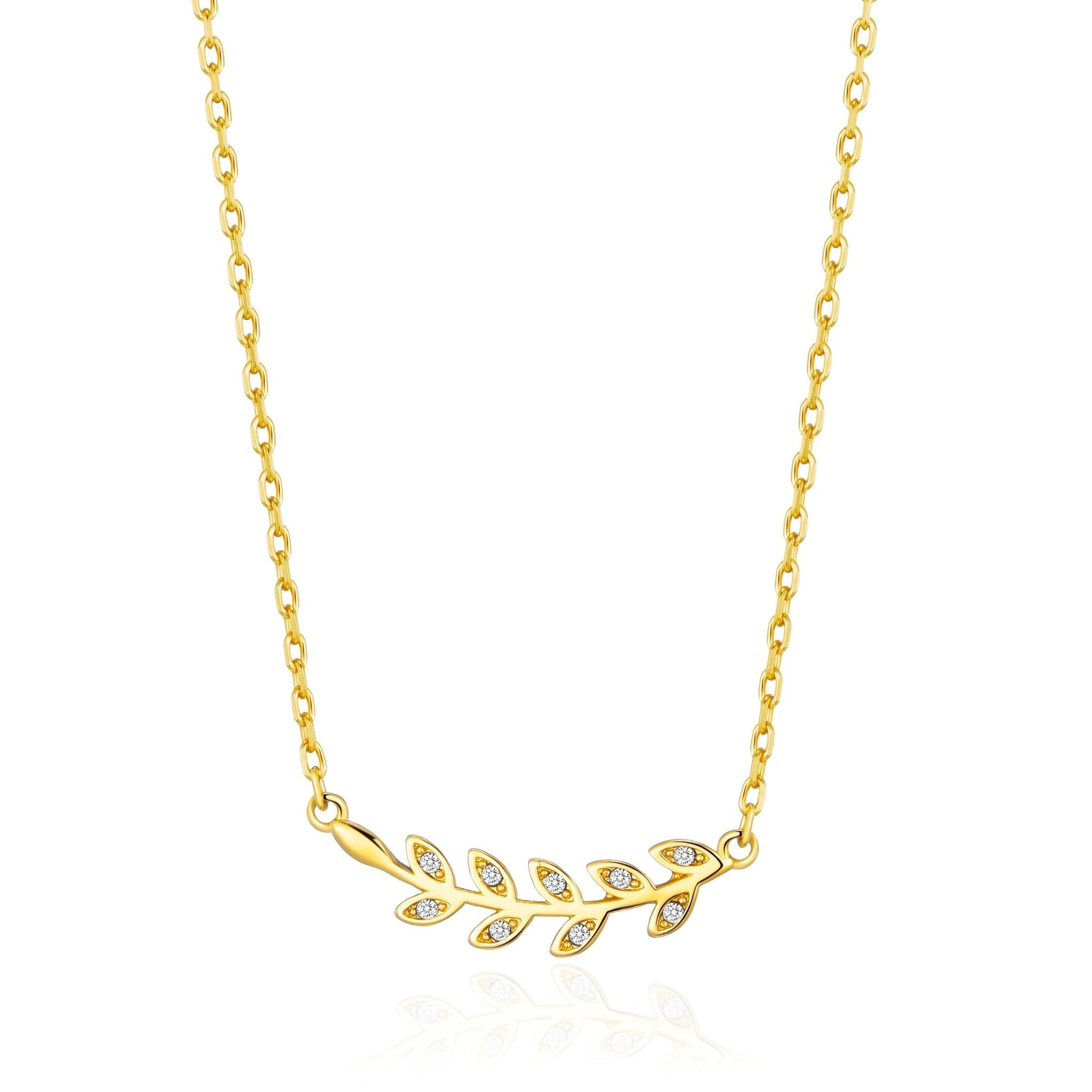 18k Gold Plated Leaf Necklace Created with Zircondia® Crystals