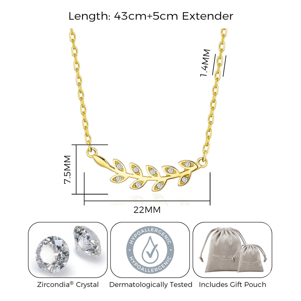18k Gold Plated Leaf Necklace Created with Zircondia® Crystals