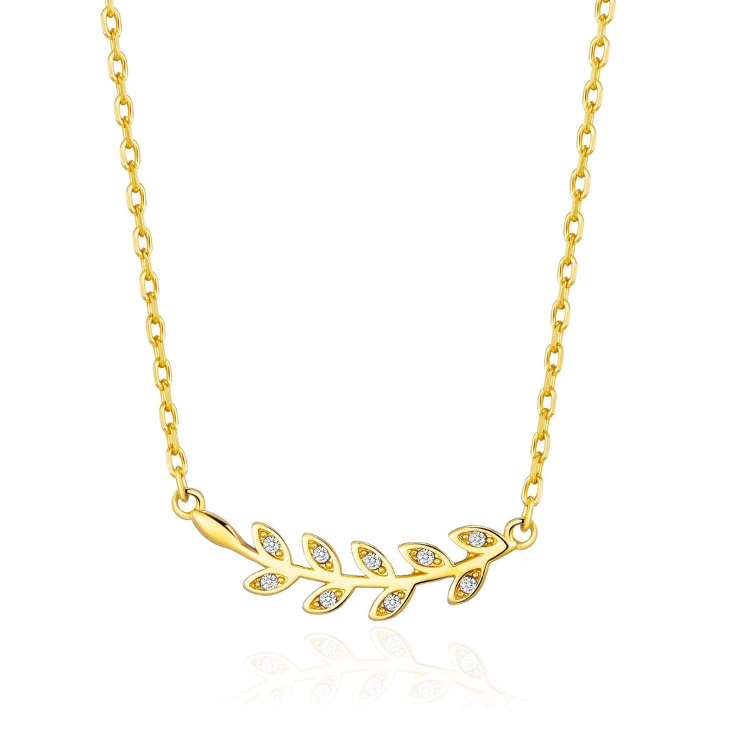18k Gold Plated Leaf Necklace Created with Zircondia® Crystals