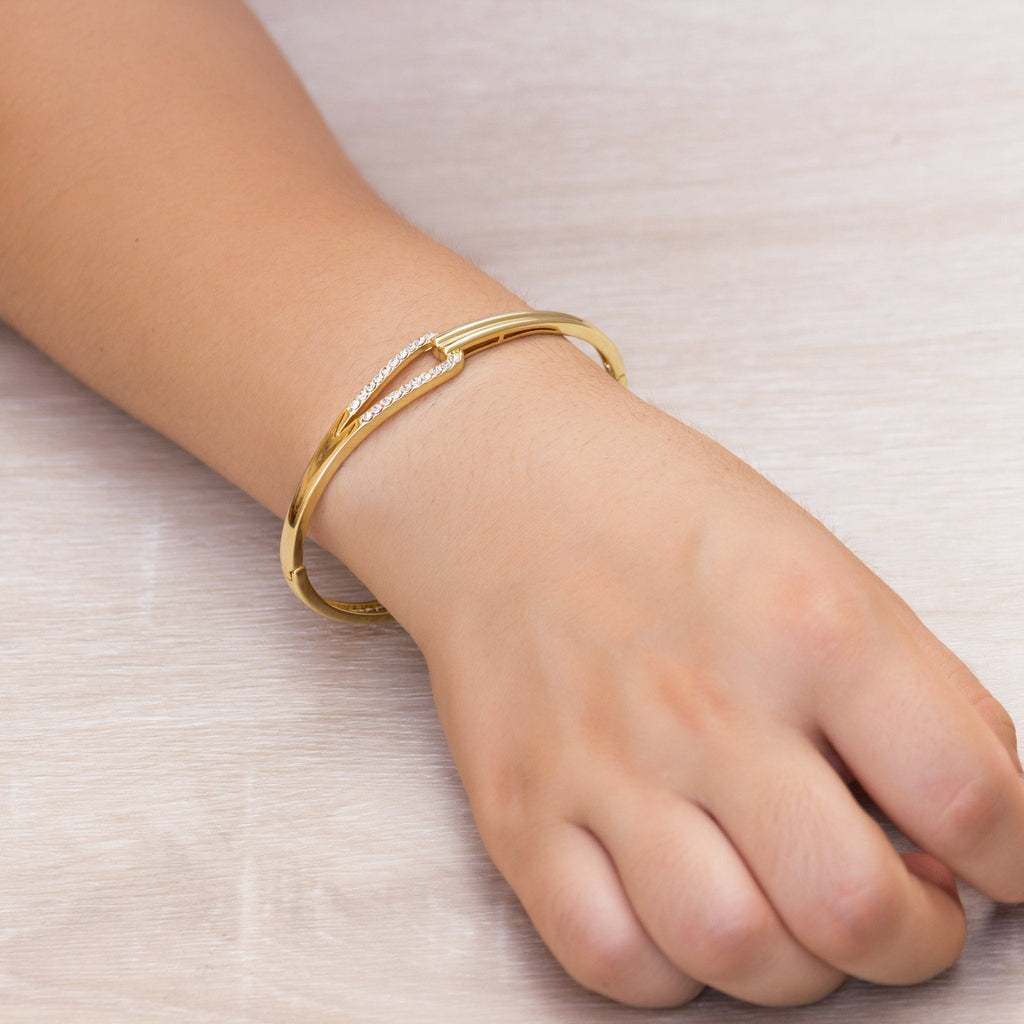 18k Gold Plated Link Bangle Created with Zircondia® Crystals (7 Inch)