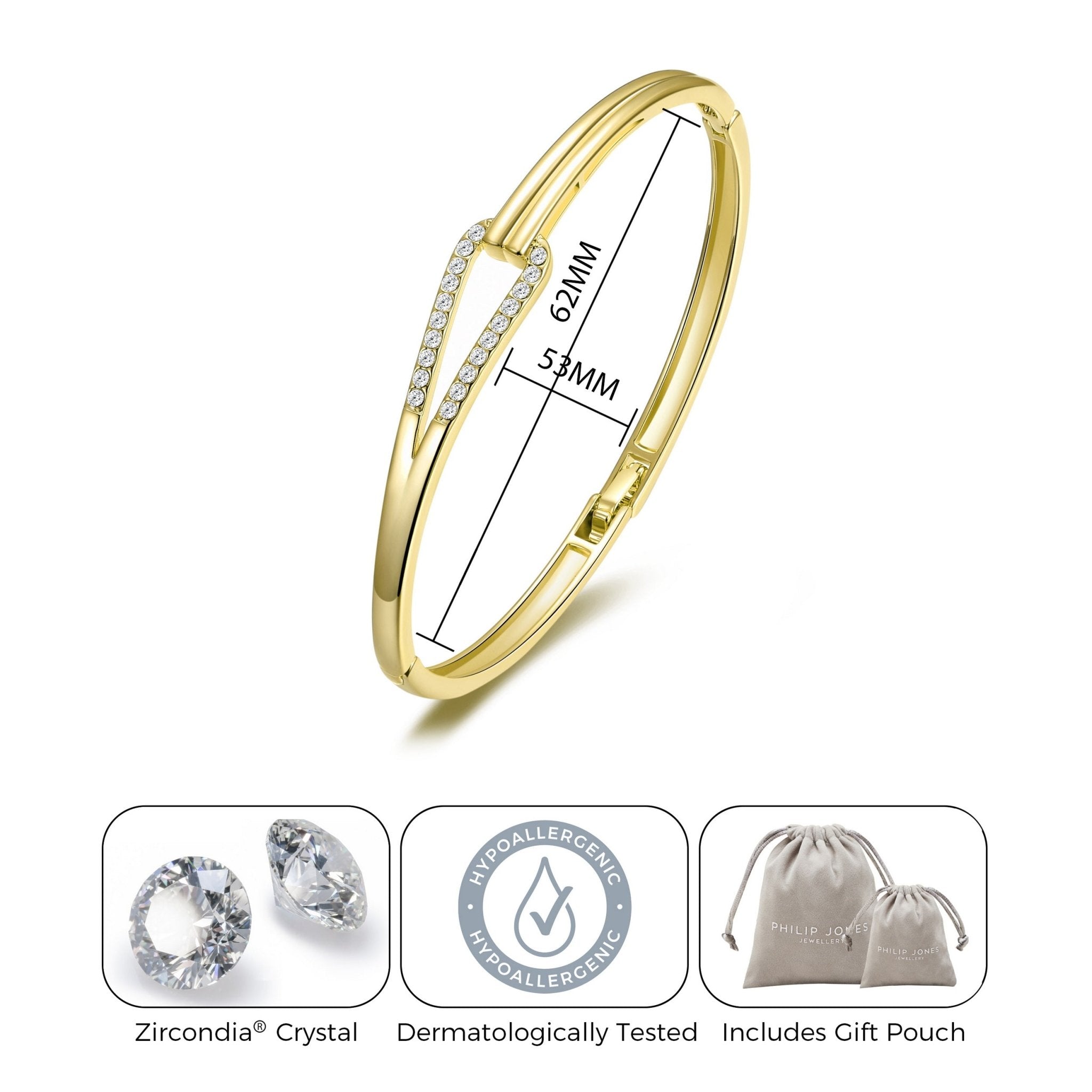 18k Gold Plated Link Bangle Created with Zircondia® Crystals (7 Inch)