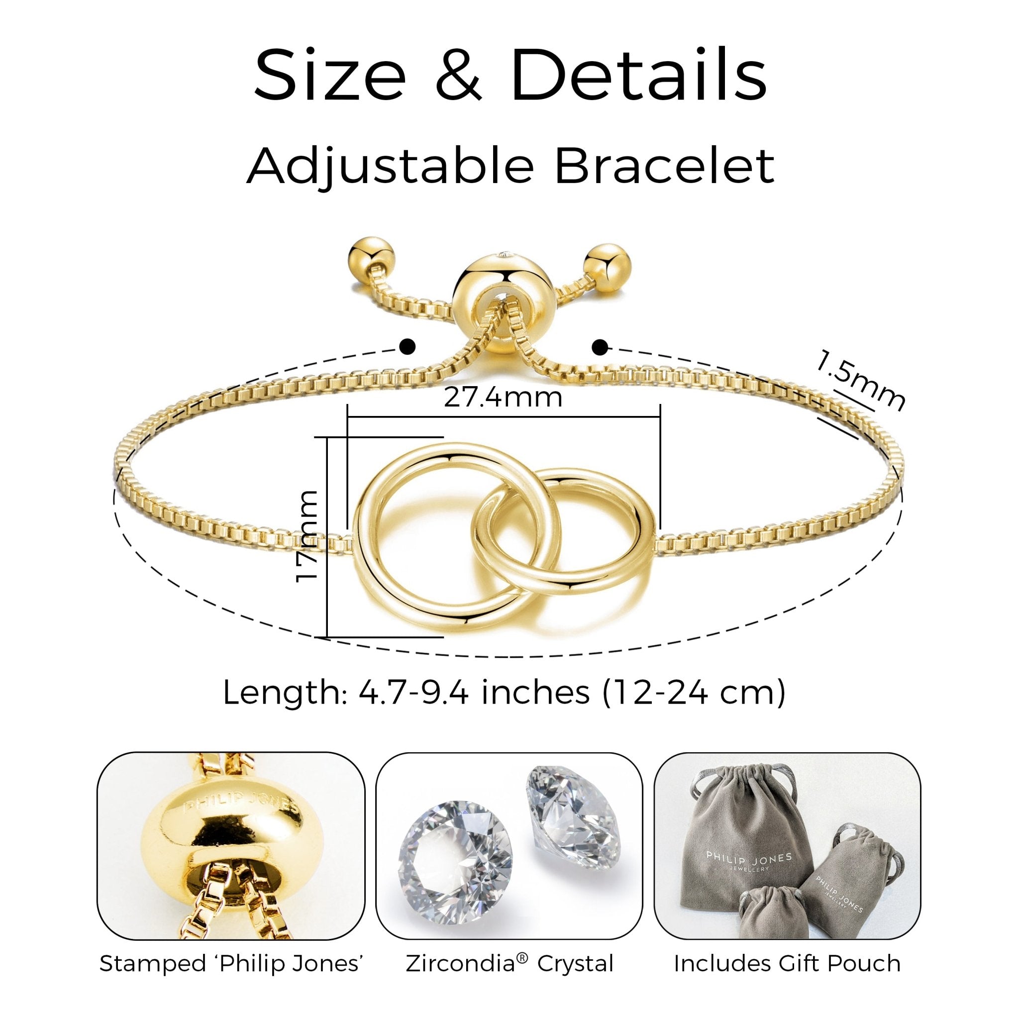 18k Gold Plated Link Friendship Slider Bracelet Created with Zircondia® Crystals