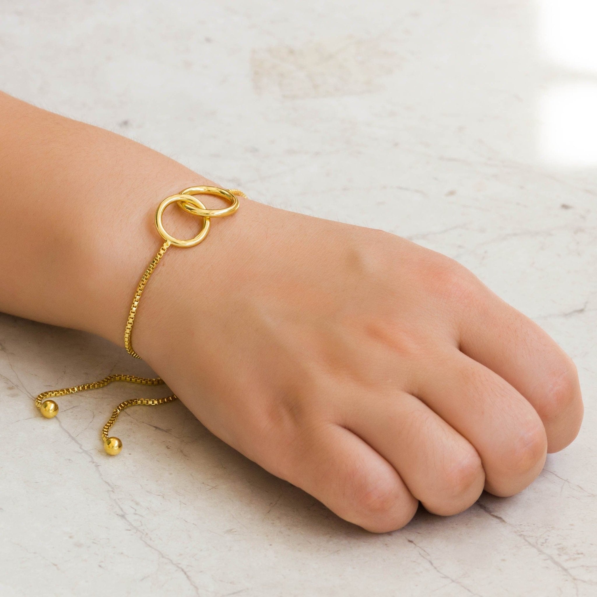 18k Gold Plated Link Friendship Slider Bracelet Created with Zircondia® Crystals