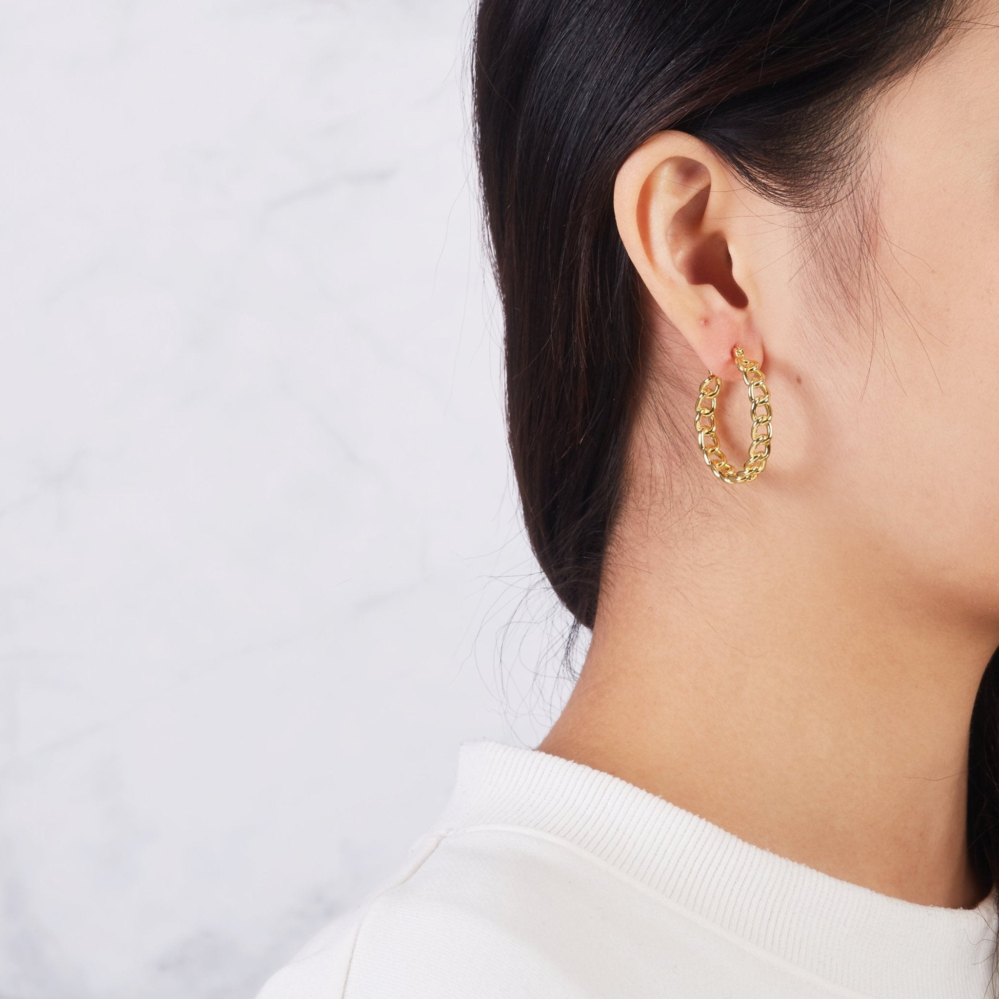 18k Gold Plated Link Hoop Earrings