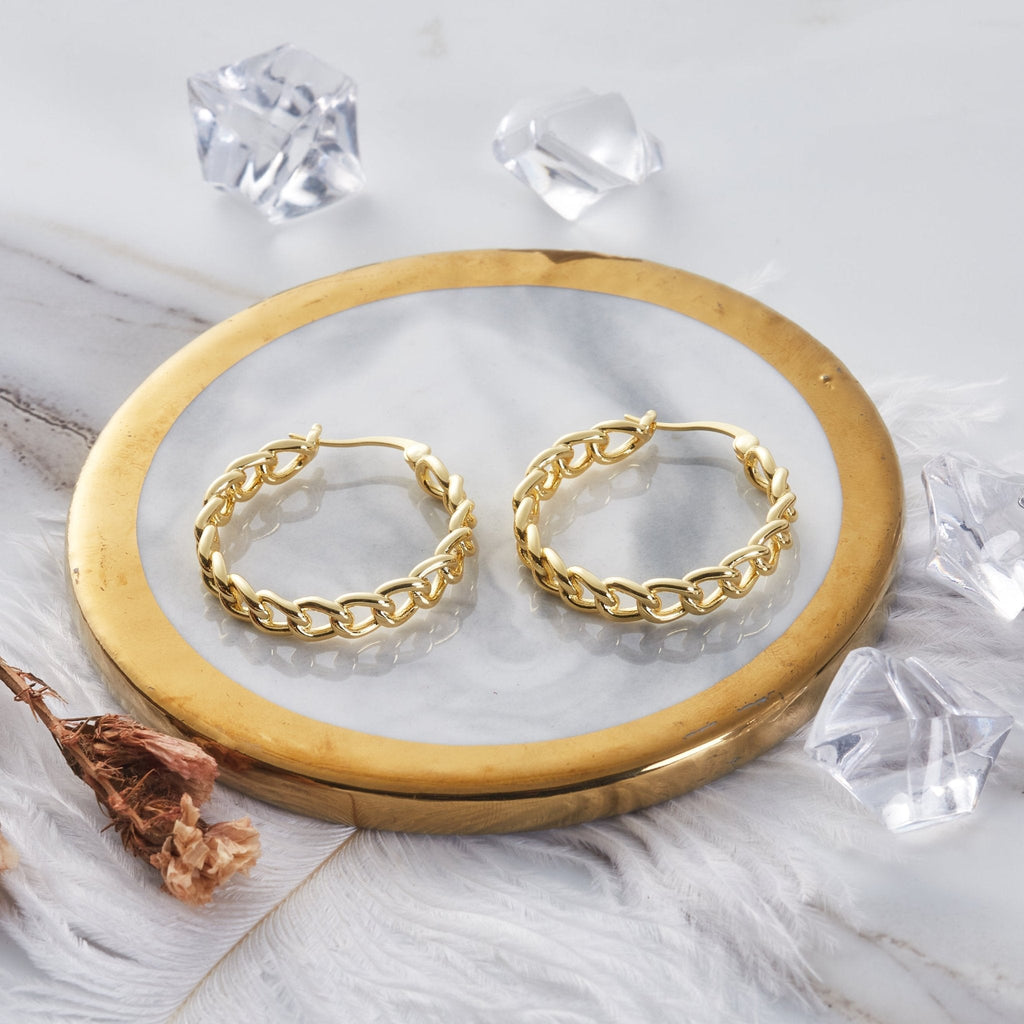 18k Gold Plated Link Hoop Earrings