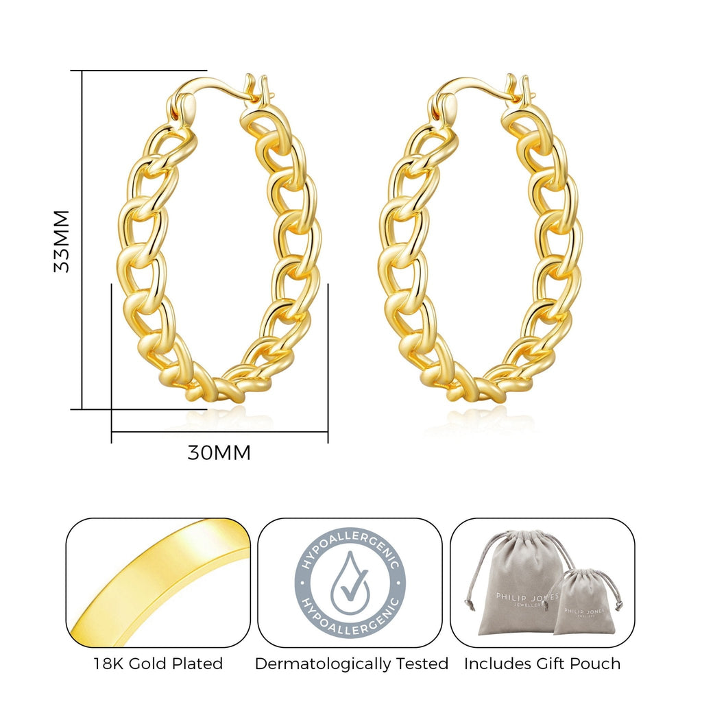 18k Gold Plated Link Hoop Earrings