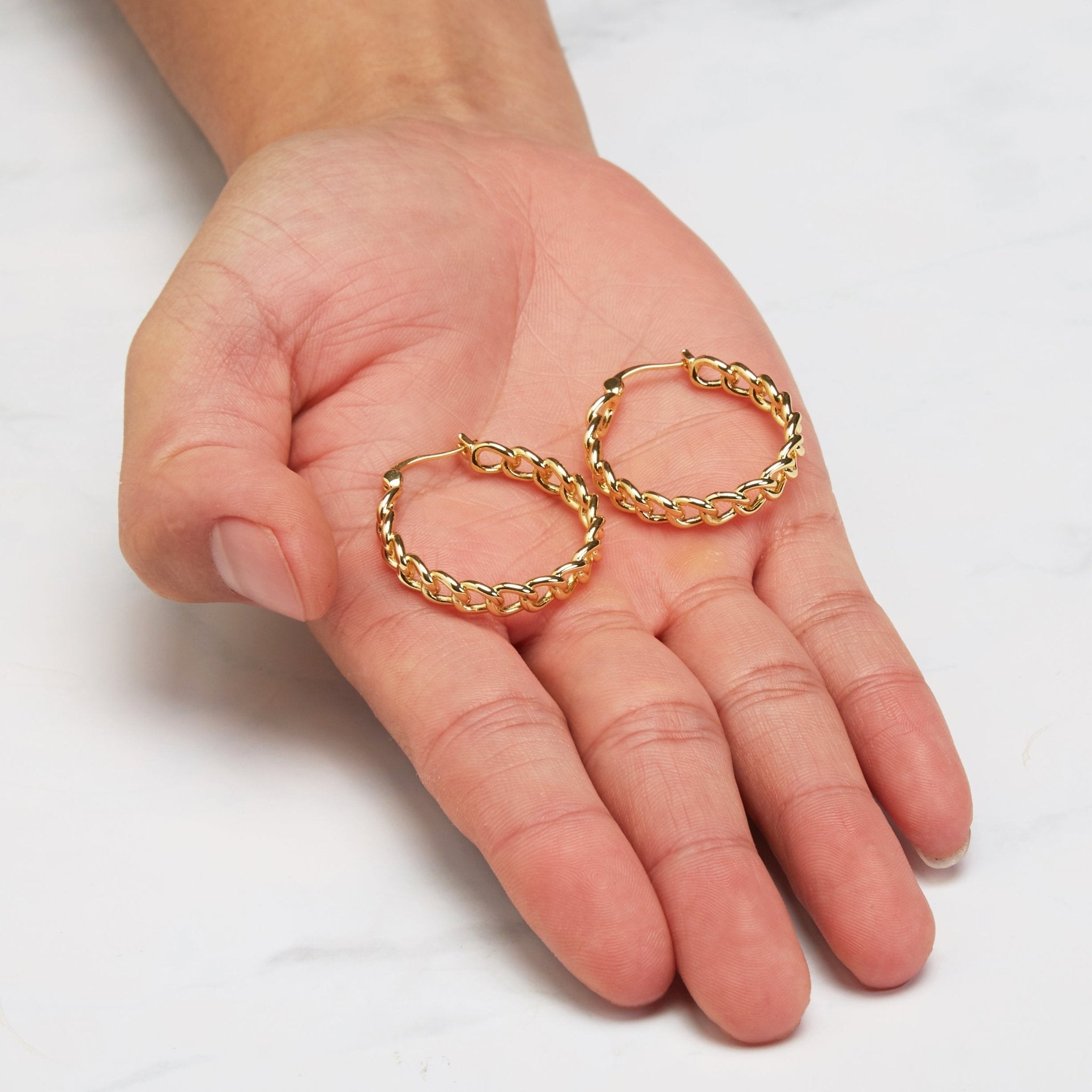 18k Gold Plated Link Hoop Earrings