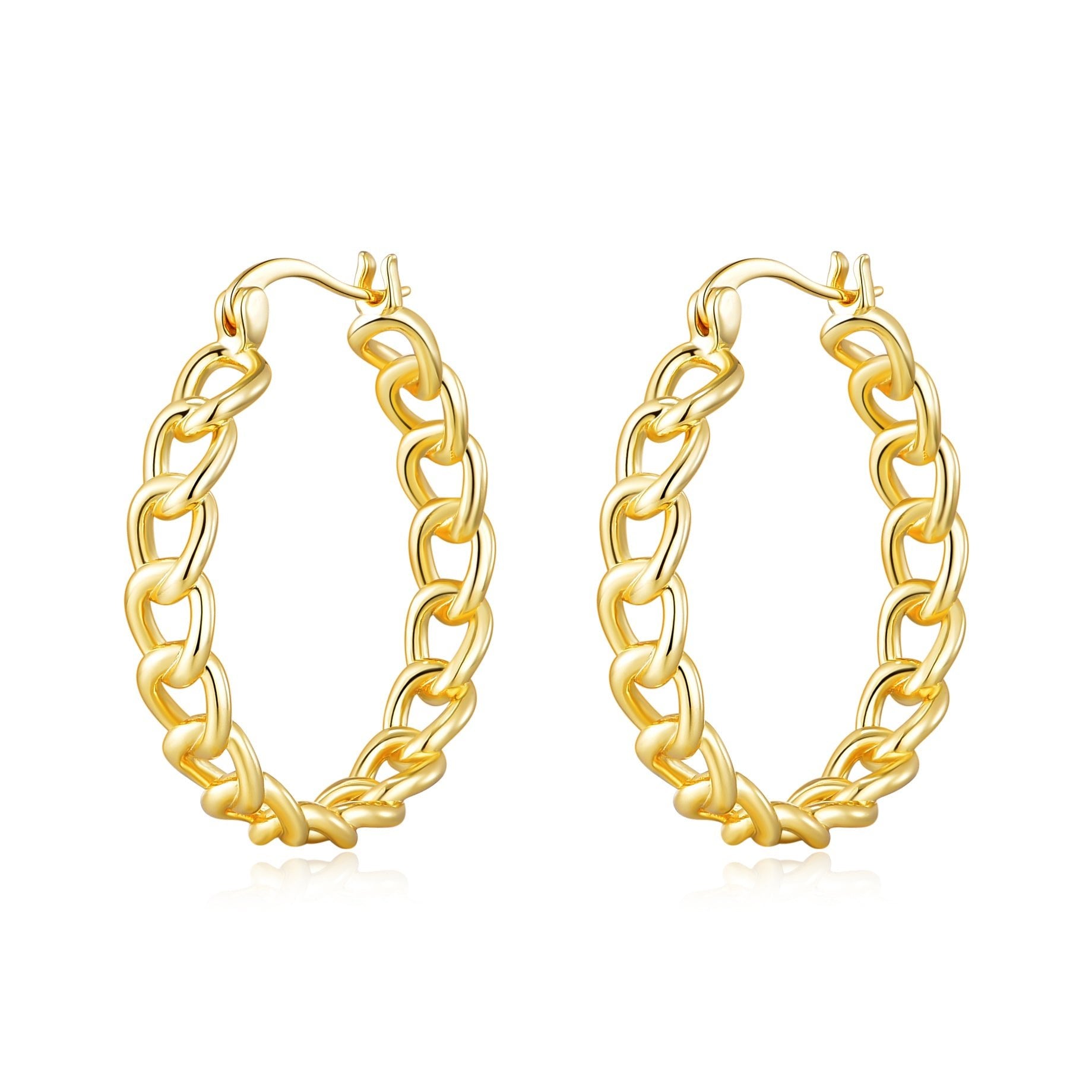 18k Gold Plated Link Hoop Earrings
