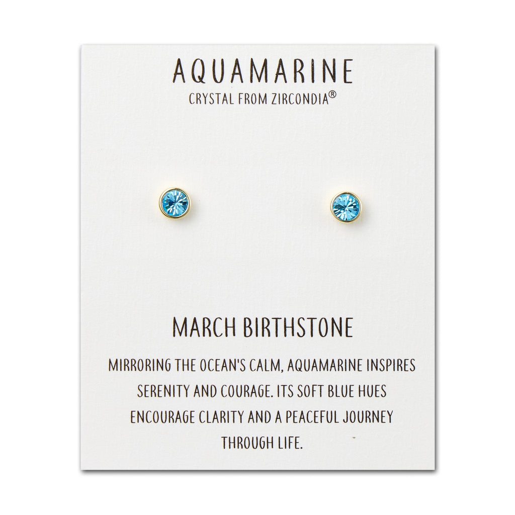 18k Gold Plated March (Aquamarine) Birthstone Earrings Created with Zircondia® Crystals