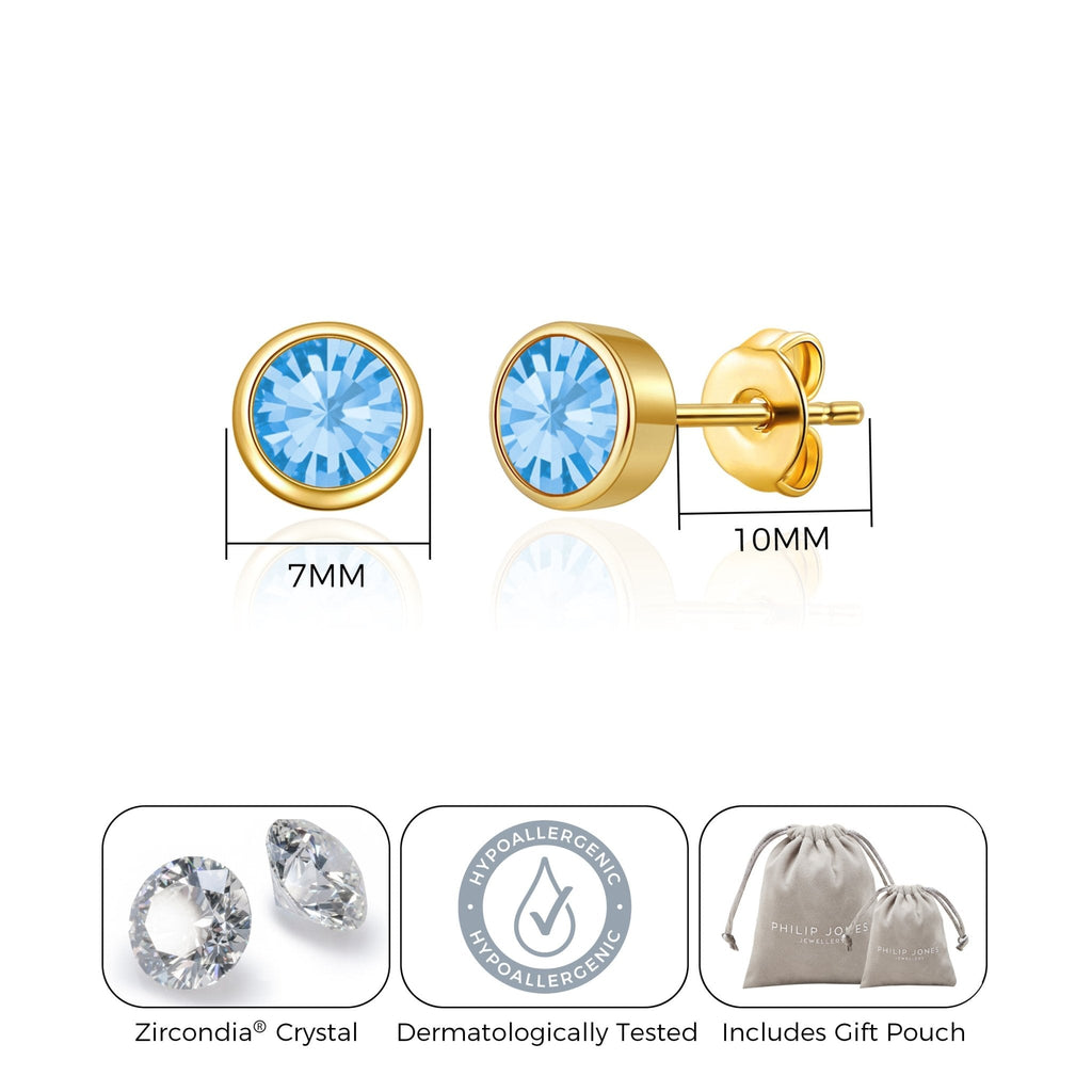 18k Gold Plated March (Aquamarine) Birthstone Earrings Created with Zircondia® Crystals