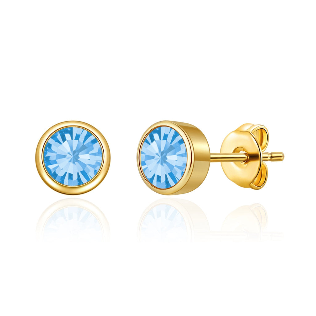 18k Gold Plated March (Aquamarine) Birthstone Earrings Created with Zircondia® Crystals