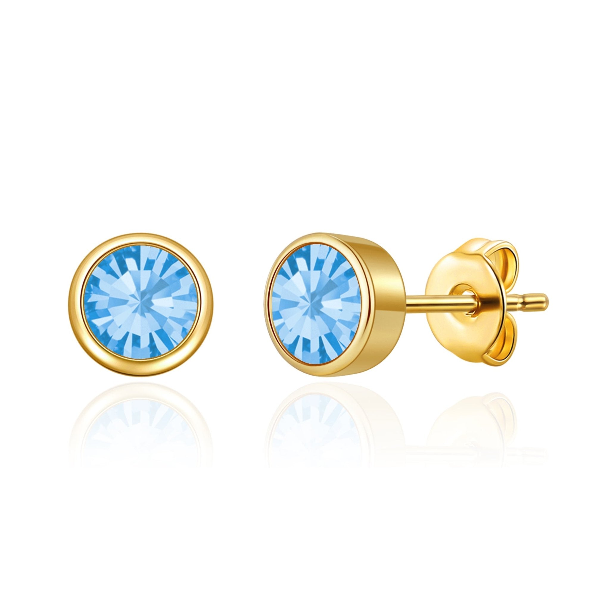 18k Gold Plated March (Aquamarine) Birthstone Earrings Created with Zircondia® Crystals