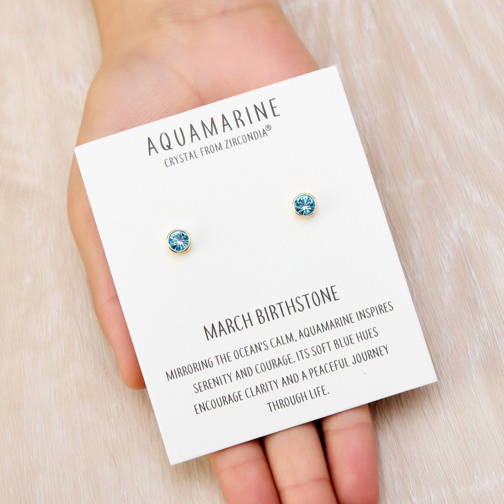 18k Gold Plated March (Aquamarine) Birthstone Earrings Created with Zircondia® Crystals