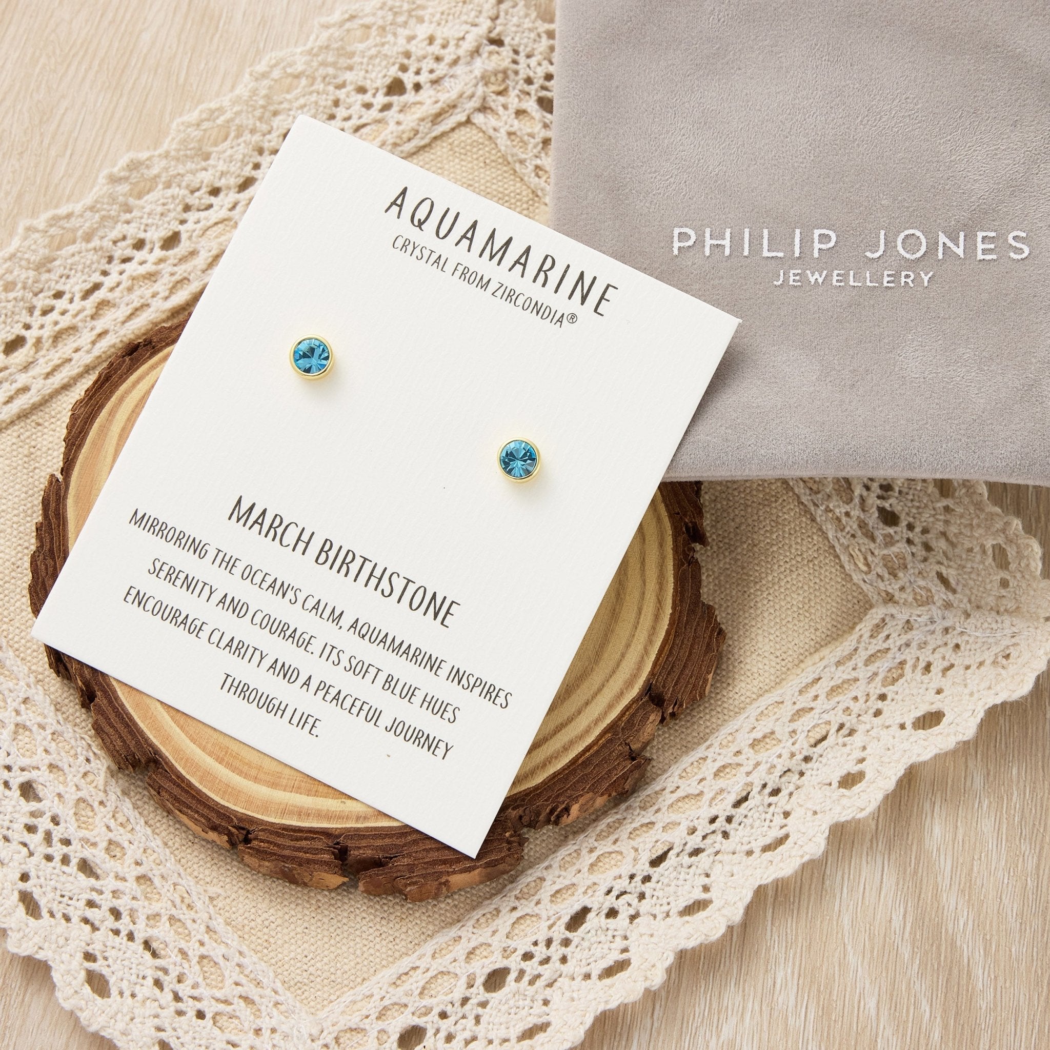 18k Gold Plated March (Aquamarine) Birthstone Earrings Created with Zircondia® Crystals