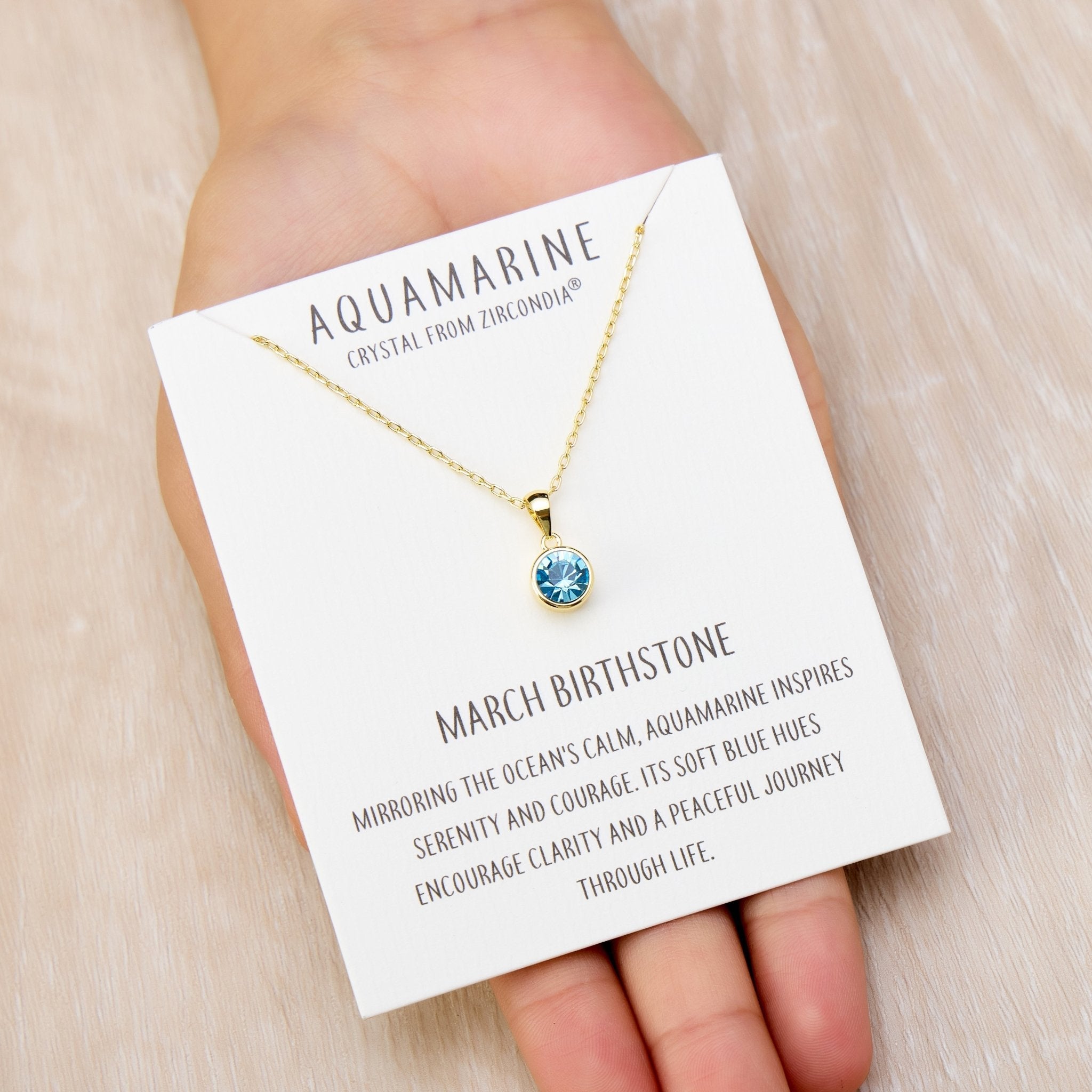 18k Gold Plated March (Aquamarine) Birthstone Necklace Created with Zircondia® Crystals