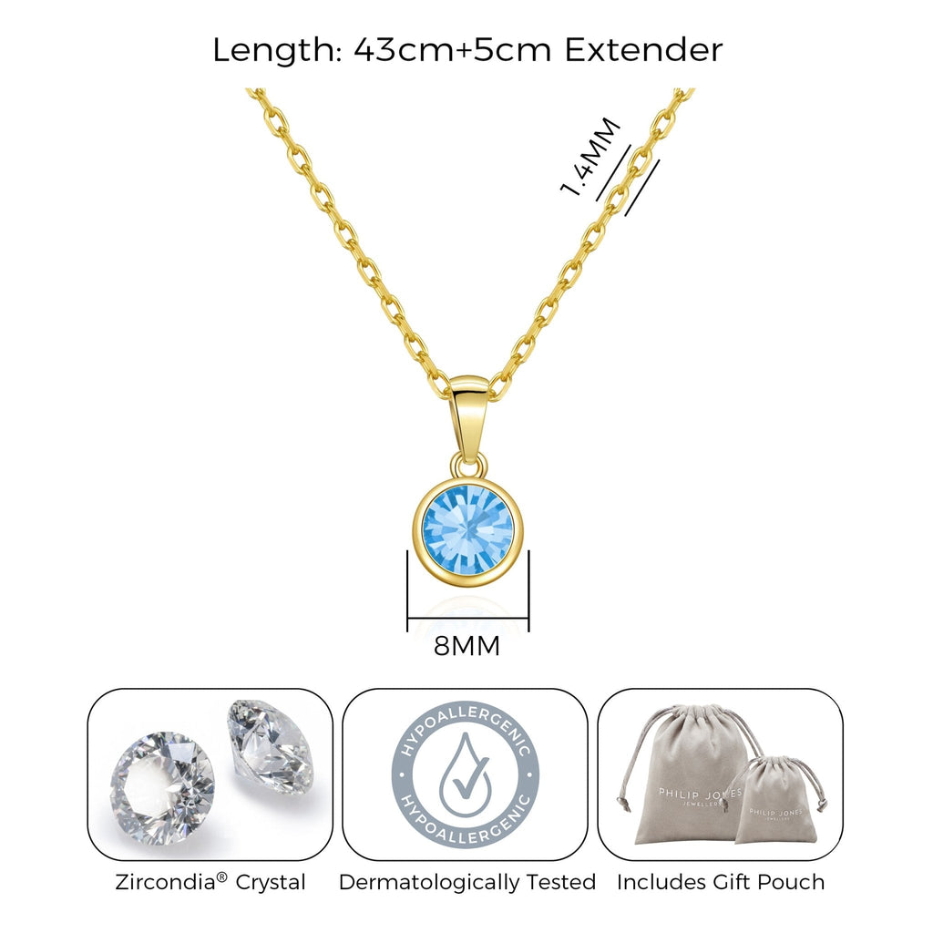 18k Gold Plated March (Aquamarine) Birthstone Necklace Created with Zircondia® Crystals
