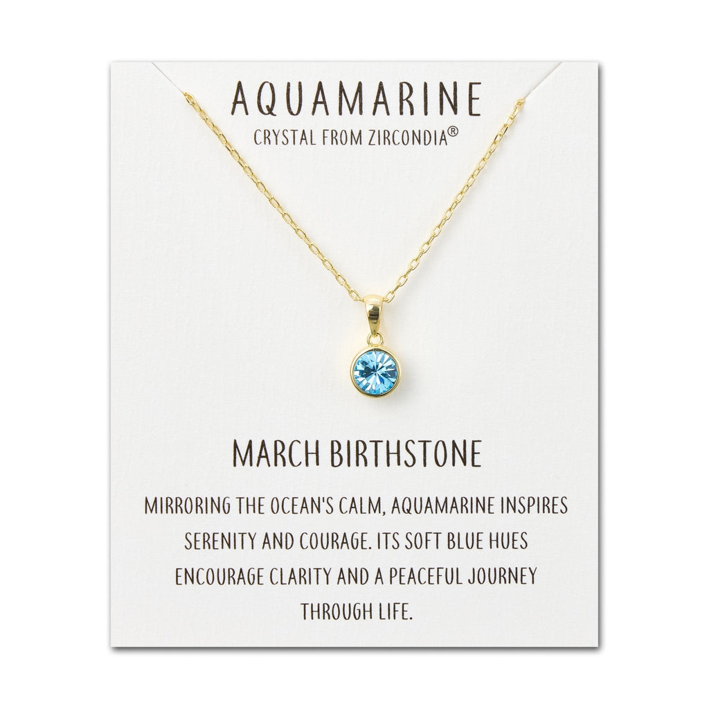 18k Gold Plated March (Aquamarine) Birthstone Necklace Created with Zircondia® Crystals