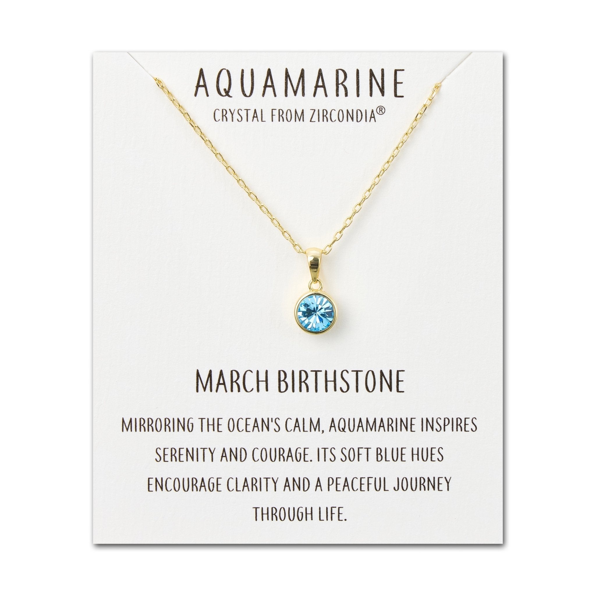18k Gold Plated March (Aquamarine) Birthstone Necklace Created with Zircondia® Crystals