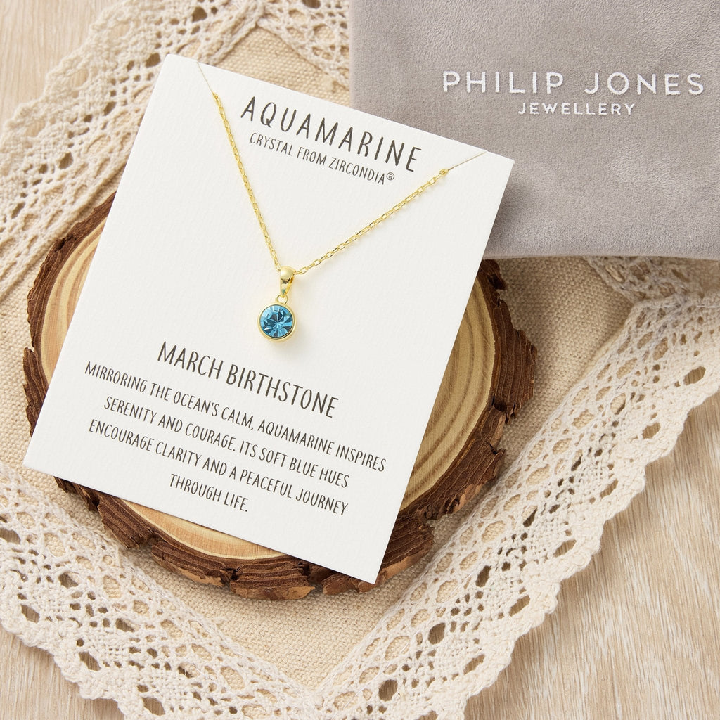 18k Gold Plated March (Aquamarine) Birthstone Necklace Created with Zircondia® Crystals