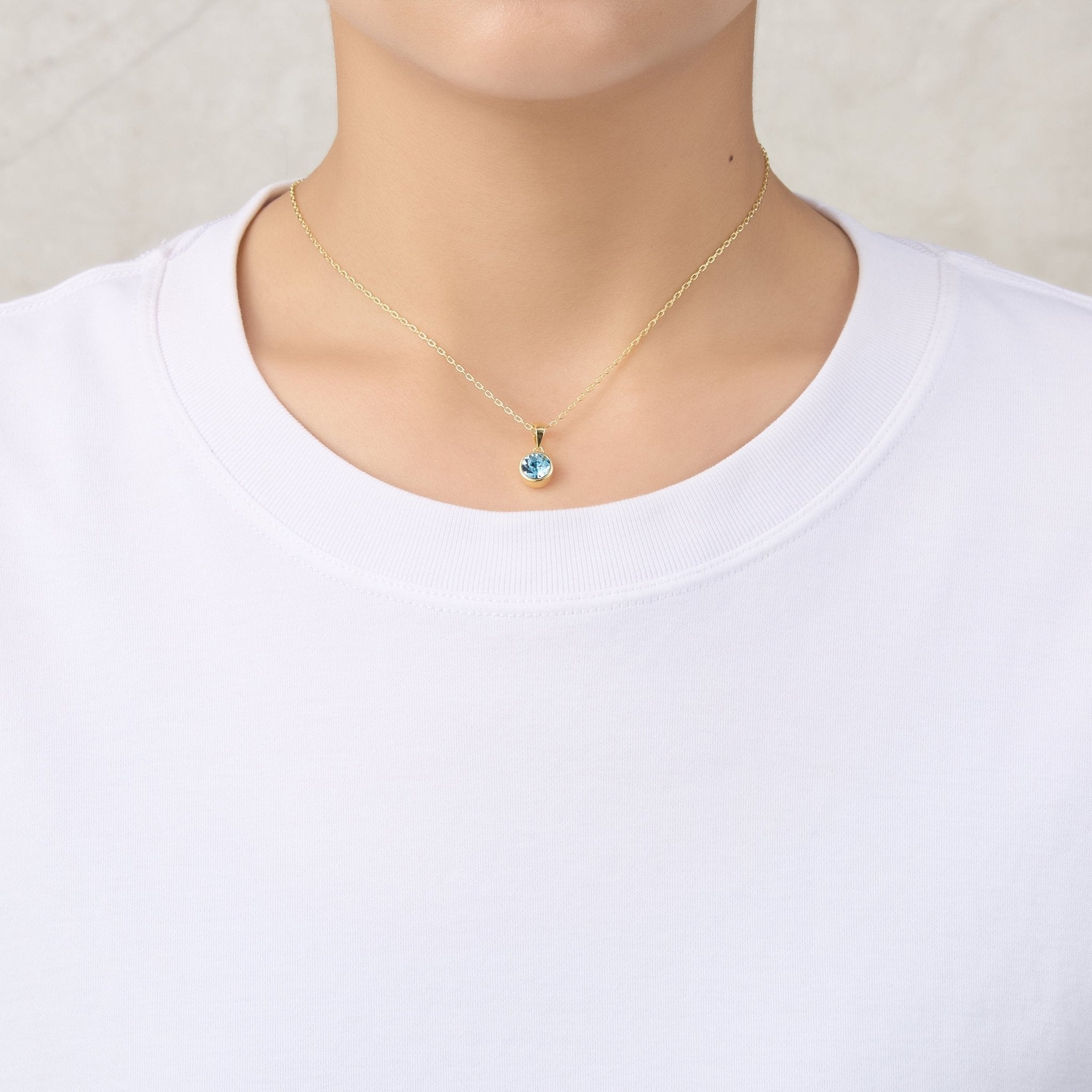 18k Gold Plated March (Aquamarine) Birthstone Necklace Created with Zircondia® Crystals